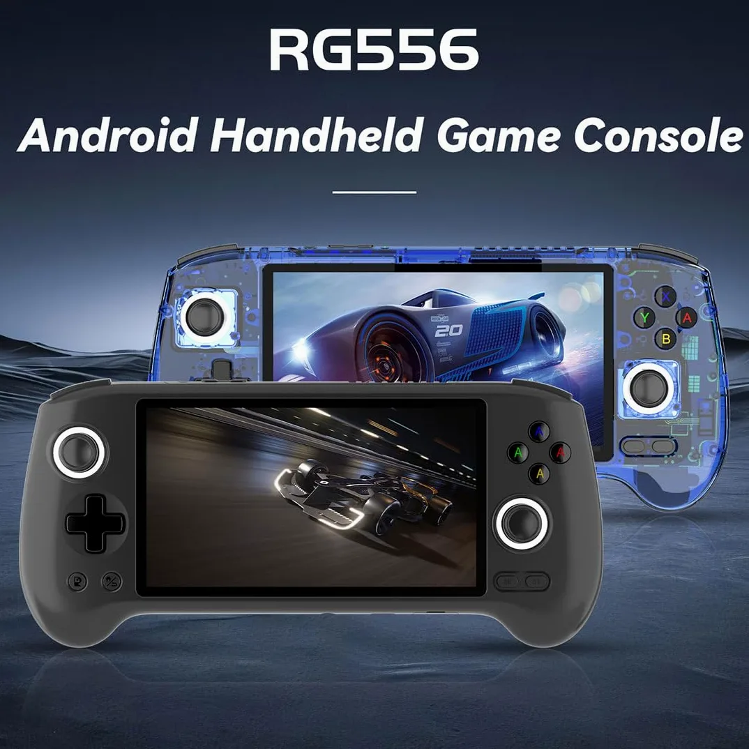 Mious RG556 - Consola de juegos portátil Android retro de 5,48 pulgadas, sin juego, batería de 5500 mAh, diseño multifunción, consola portátil (8 + 128 g/negro)