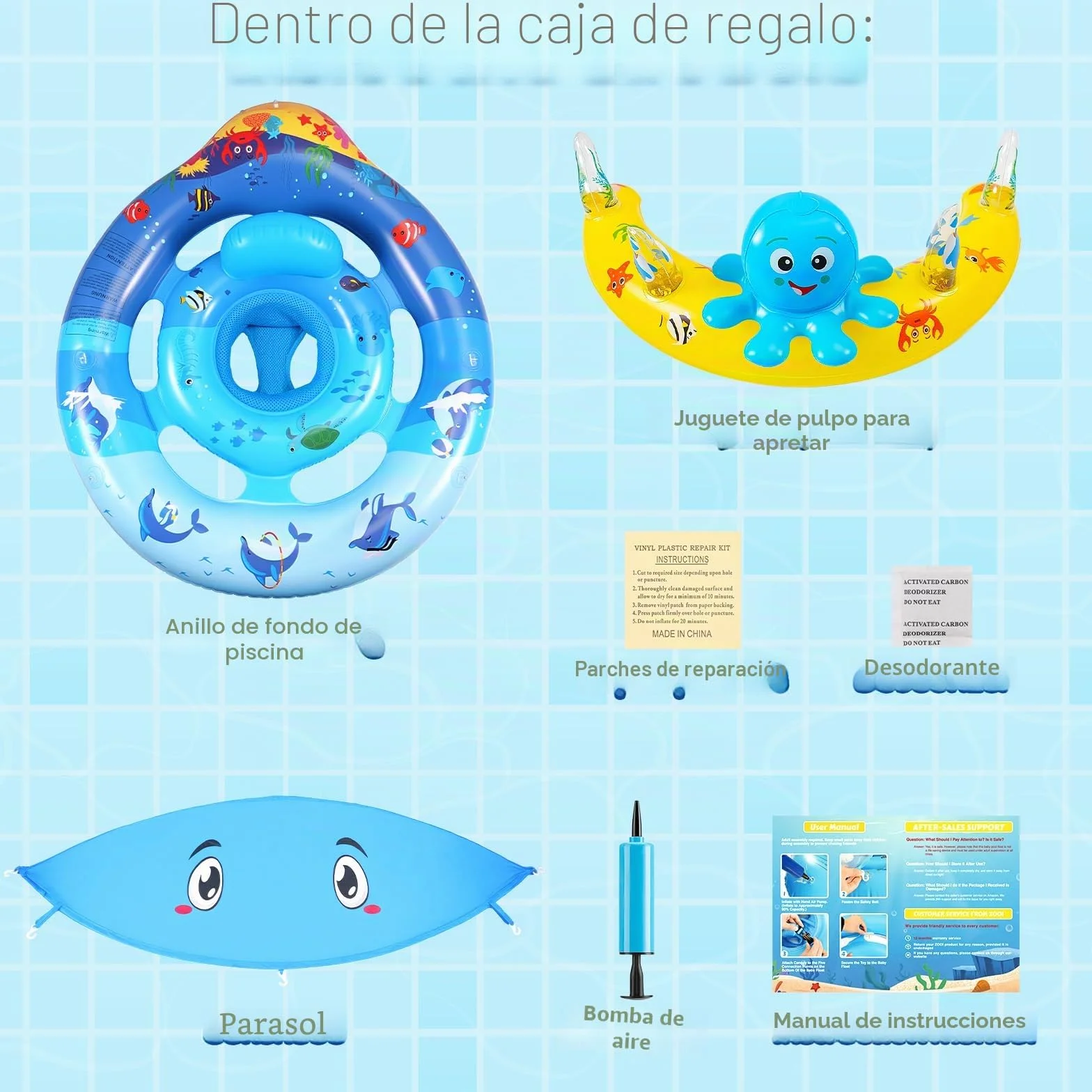 ZOOI Flotador Bebe con Sombrilla Partir de 6 Meses, UPF 50+ Flotador Bebe con Sombrilla y Asiento de Seguridad, Entrenador de NatacióN Adecuado Para 10-20 KG, Bola de Equilibrio Para Evitar Vuelcos