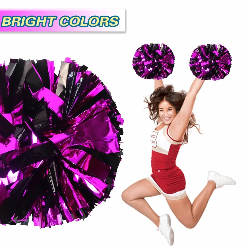 Lovecheer 2 pompones metálicos animadora negro rosa intenso asa fiestas baile deportes espíritus