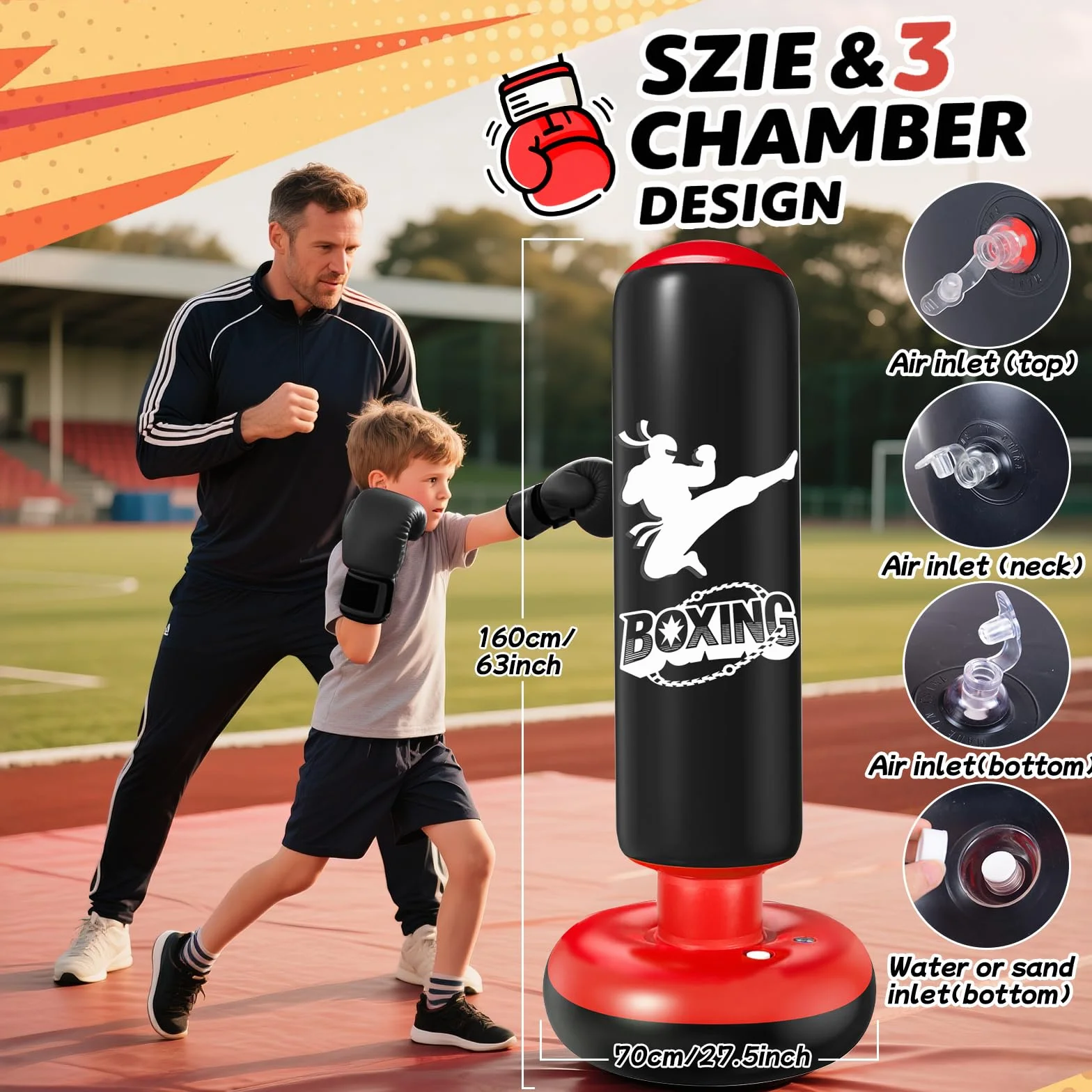 Saco de Boxeo Niños 160cm Bolsa Inflable con Guantes y Bomba para MMA Taekwondo