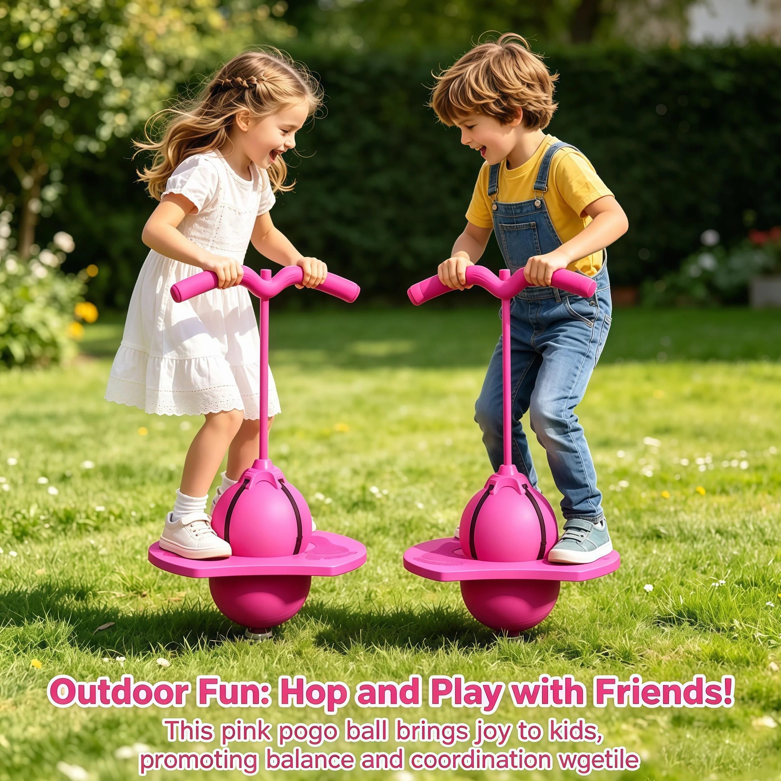 Balón de Salto Equilibrado, Pelota Saltarina con Mango,Balón para Saltar, Pelota de Salto de Pogo,con Bomba, para Interior Exterio (Rosa)