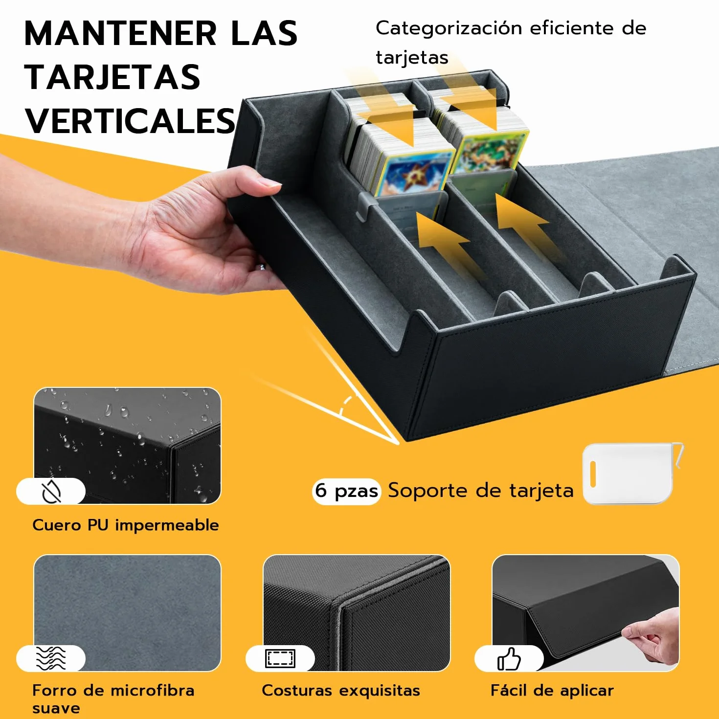 Caja Cartas para MTG, Card Deck Box para 1800+ Cartas Con Compartimento, Magnetic Flip Box con Cuero de PU para Cartas de Magic Commander TCG - [Negro]