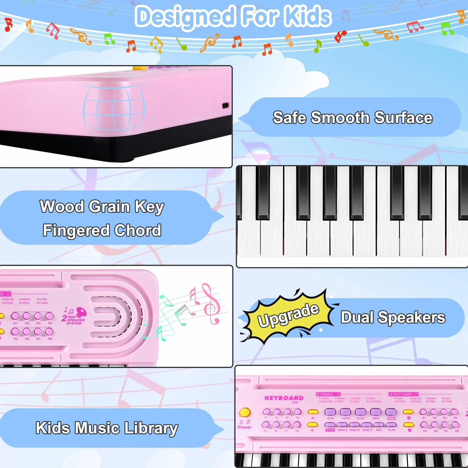 Teclado Electrónico Piano Infantil, 37 Teclas Teclado Multifunción Portátiles con MicróFono, Organo Electronico Piano Musical Regalo para de Niños y Niñas para Niños 3+ Años, Seguro y Duradero