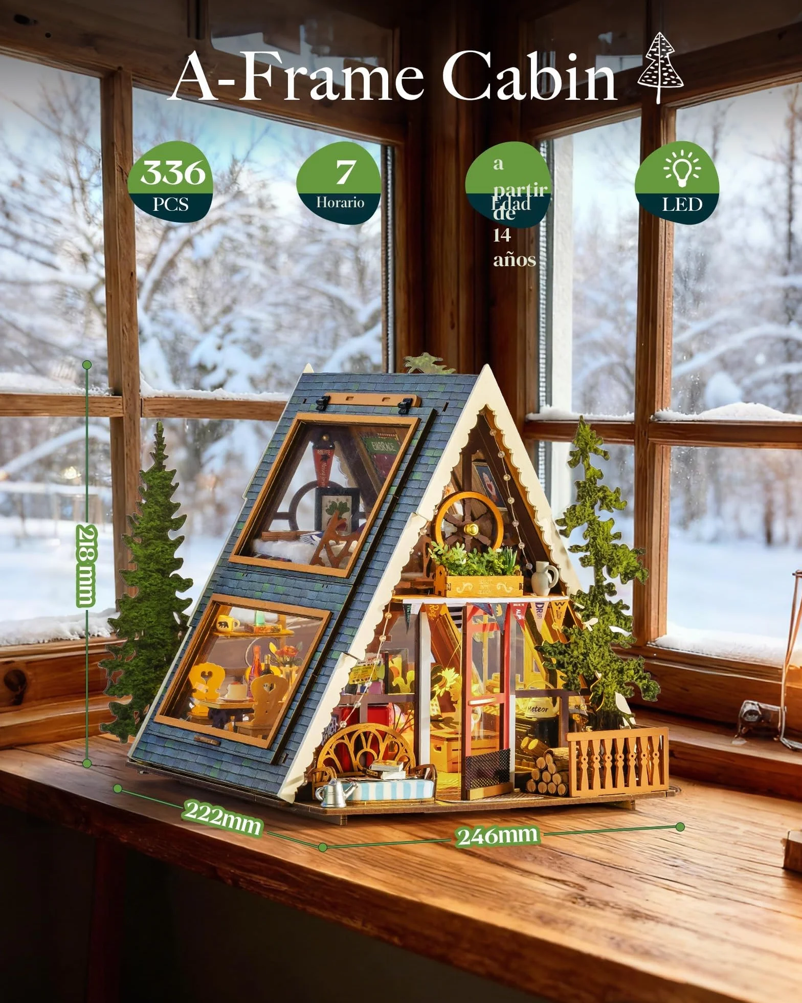 Rolife Casa de Muñecas Cabaña A-Frame Modelo de Madera Casa en Miniatura Sanación Natural Cabaña del Bosque de Cuento de Hadas Decoración del Hogar Regalo Creativo para Adultos