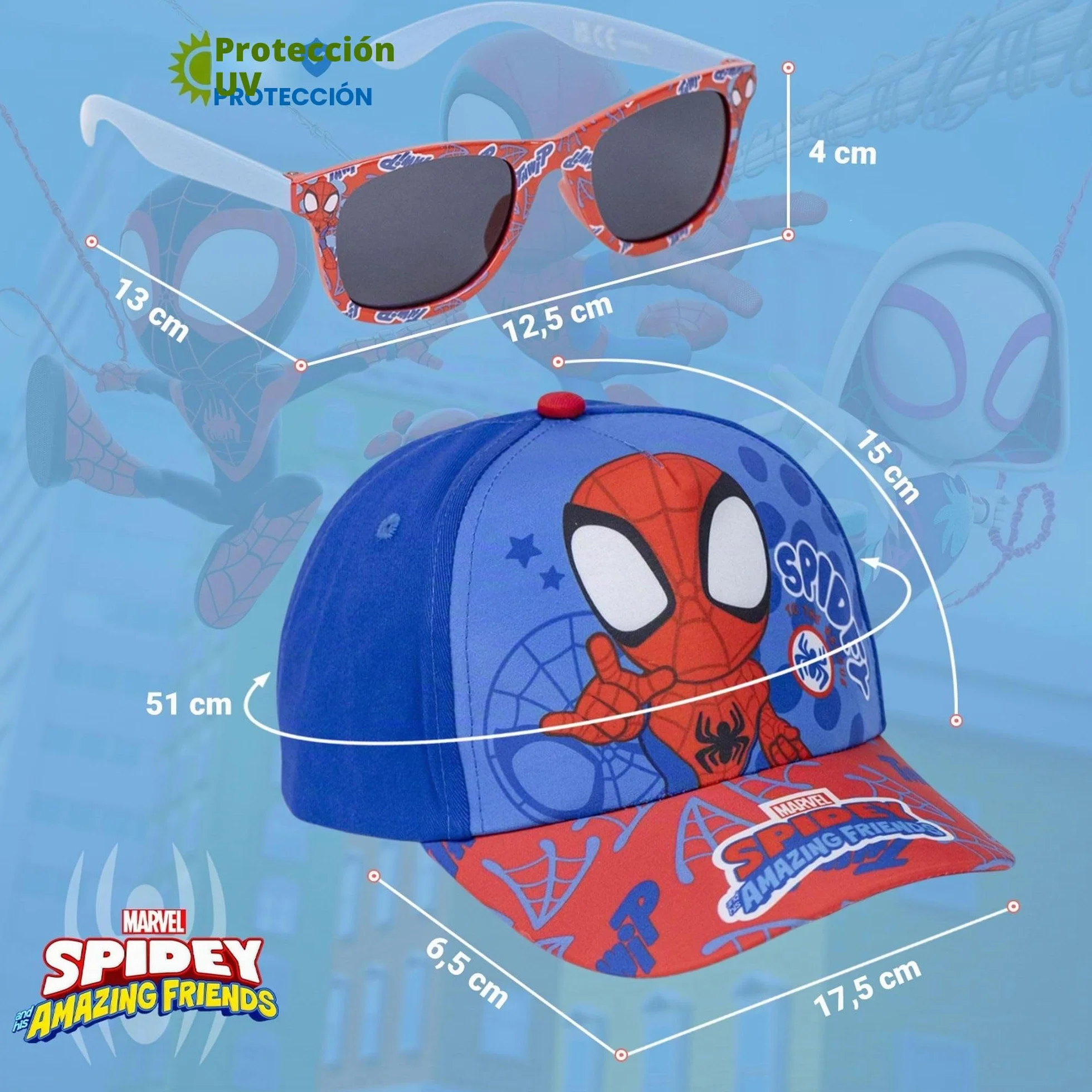 Marvel Set Infantil Gorra y Gafas de Sol Avengers Accesorios Verano Protección UV Ajustable