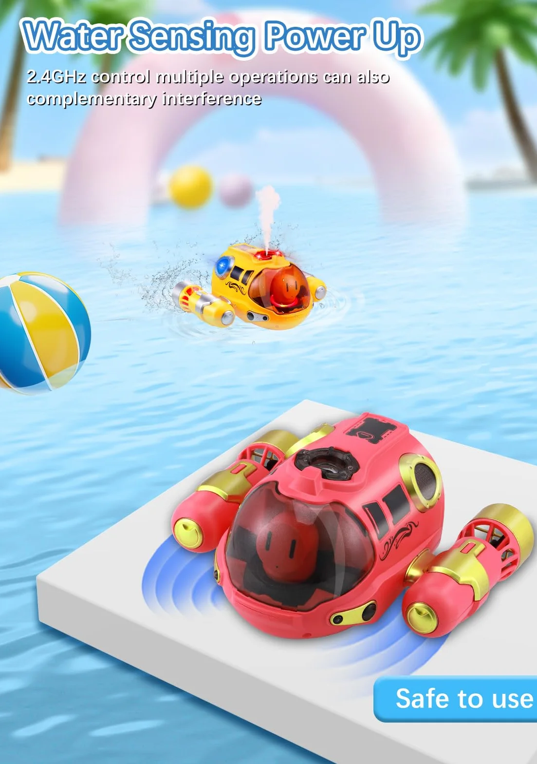 Barco Teledirigido Niños, Barco RC con Spray/luz de luz, Lancha Teledirigida con 2 Baterías Recargables, 2.4GHz RC Juguete Barco para Piscinas y Lagos, Regalo para niños y niñas