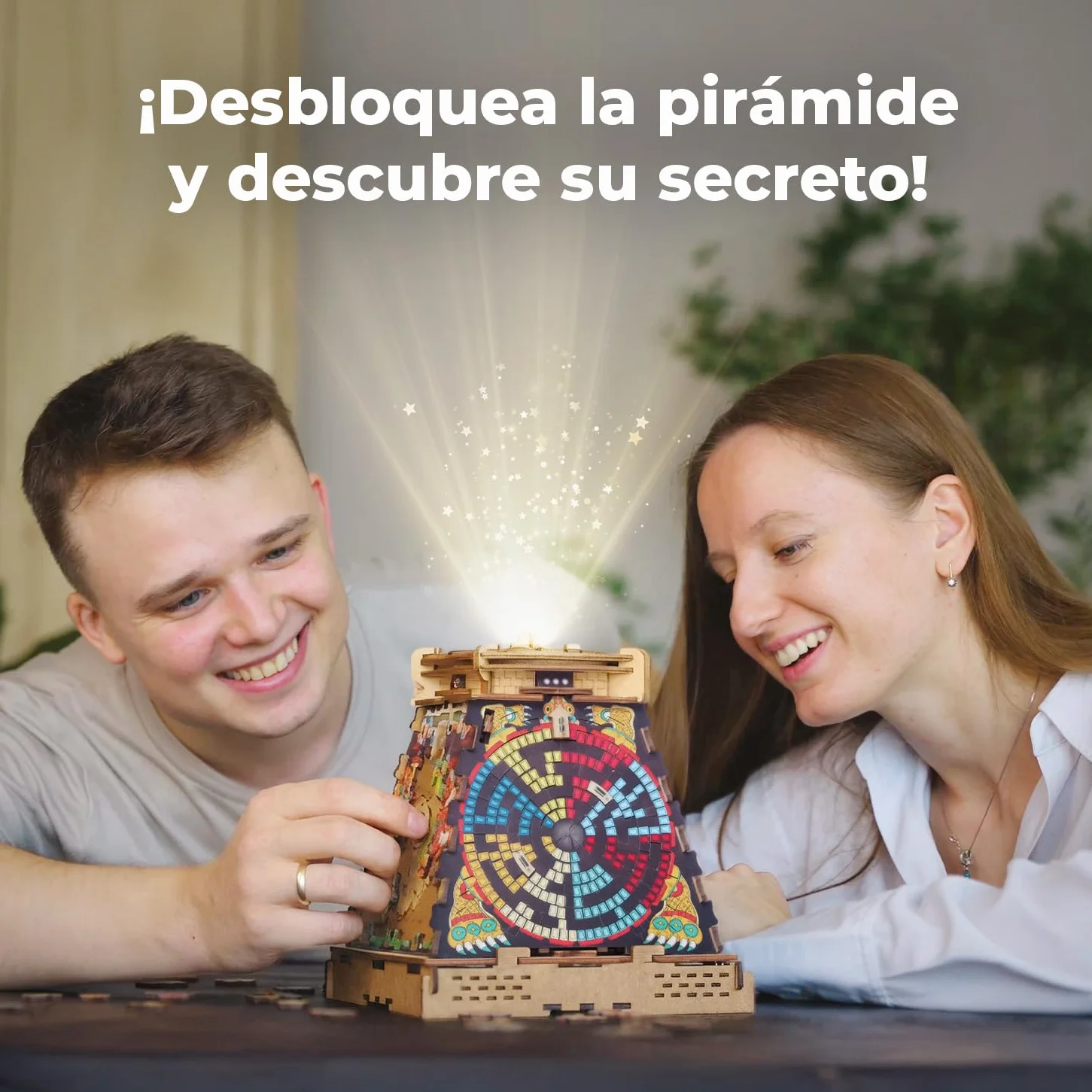 iDventure Cluepuzzle Pirámide de Sol - Juego de Escape Room con rompecabezas de Jigsaw - Puzzle de madera 3D - Caja de regalo - Cofre del tesoro - Caja de rompecabezas secuencial para adultos - Regalo
