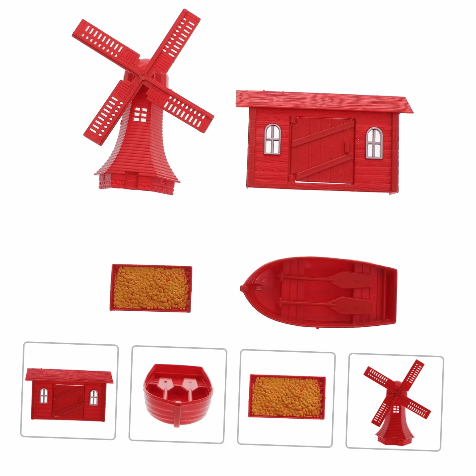 Lurrose 16 Piezas Modelo de Granja Decoracion Miniatura Juguetes Modelo de Granja para niños decoración Juguetes niño Accesorio de diseño en Miniatura Accesorio de Paisaje Molino Rojo