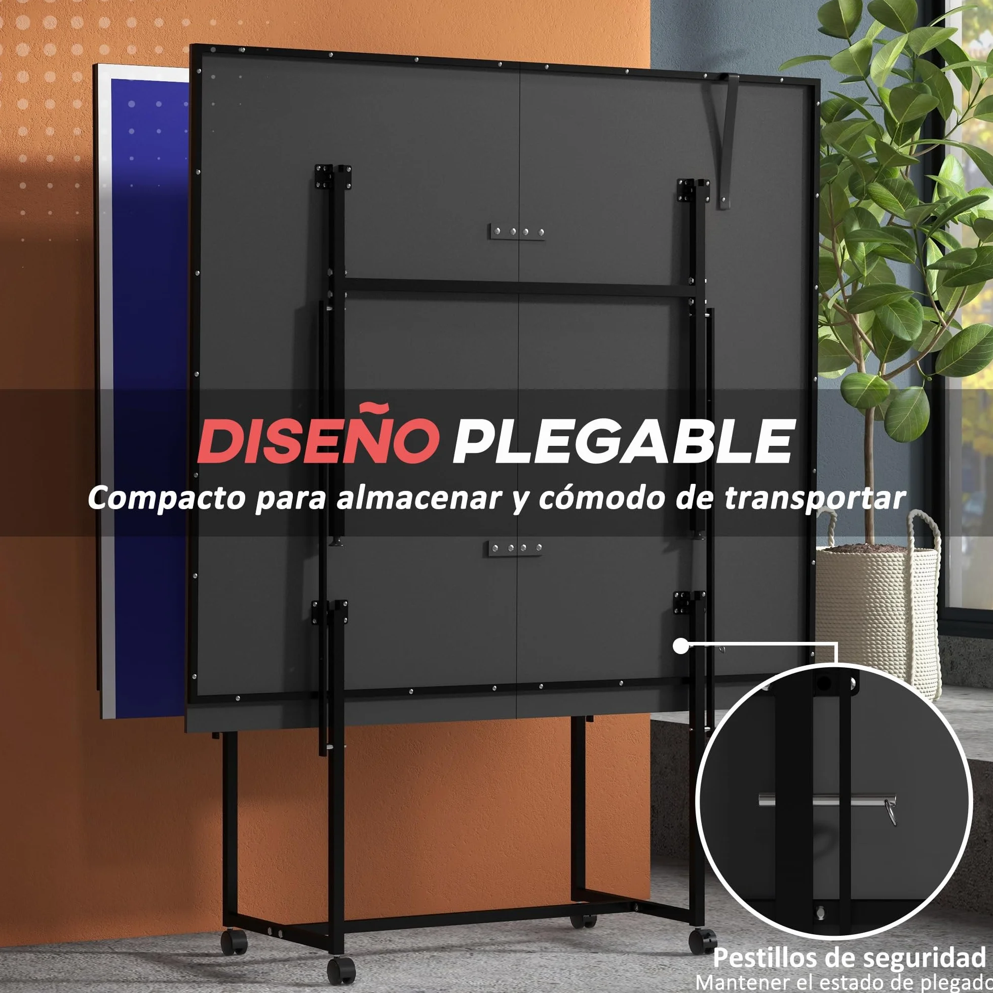 SPORTNOW Mesa de Ping-Pong Plegable Profesional 274x152,5x75,5 cm con 4 Ruedas, 2 Palas, Red y 3 Pelotas Azul