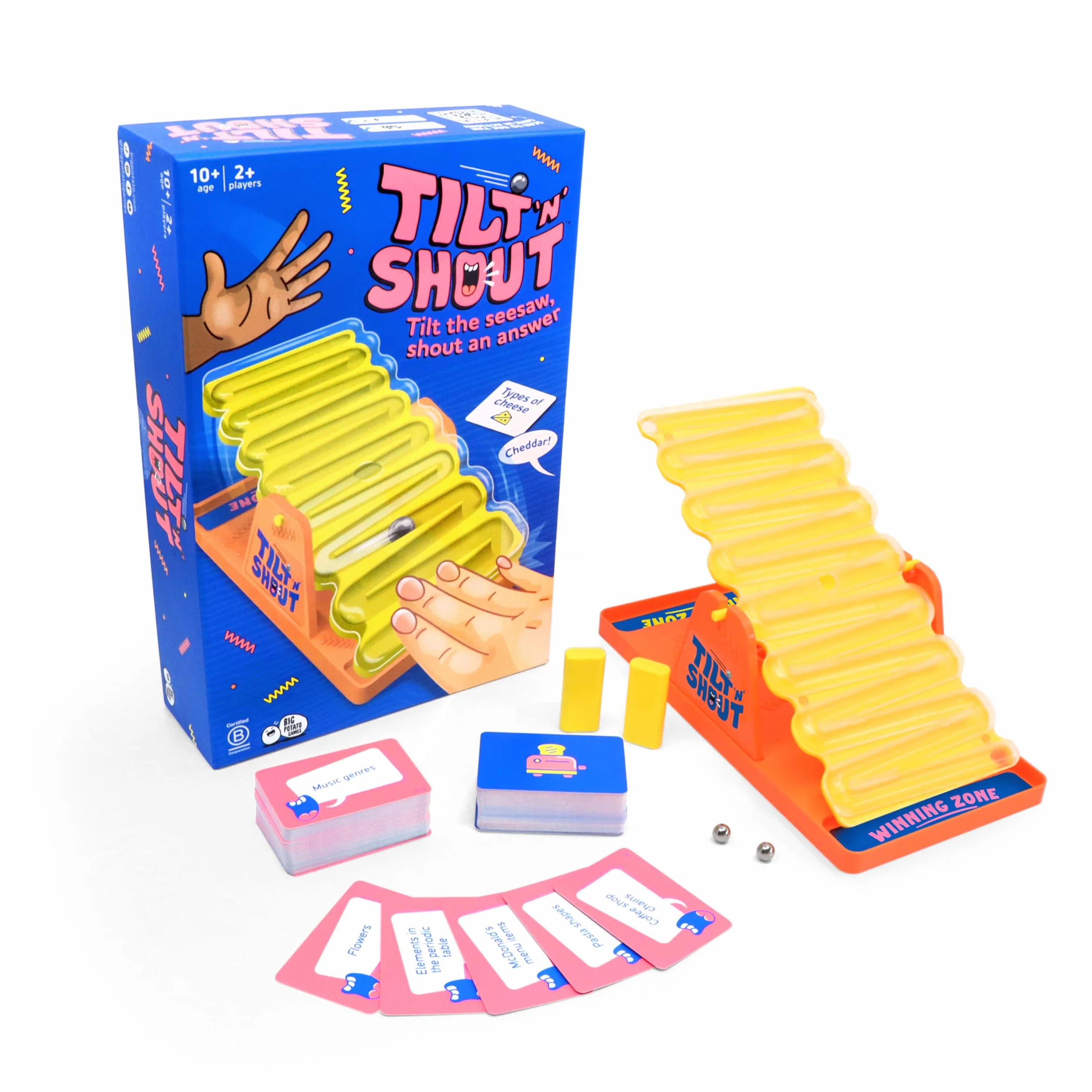 Big Potato Tilt 'n' Shout - Juego de fiesta familiar de ritmo rápido con 150 categorías únicas, temporizador interactivo de canicas, perfecto para noches de juegos, niños y adultos