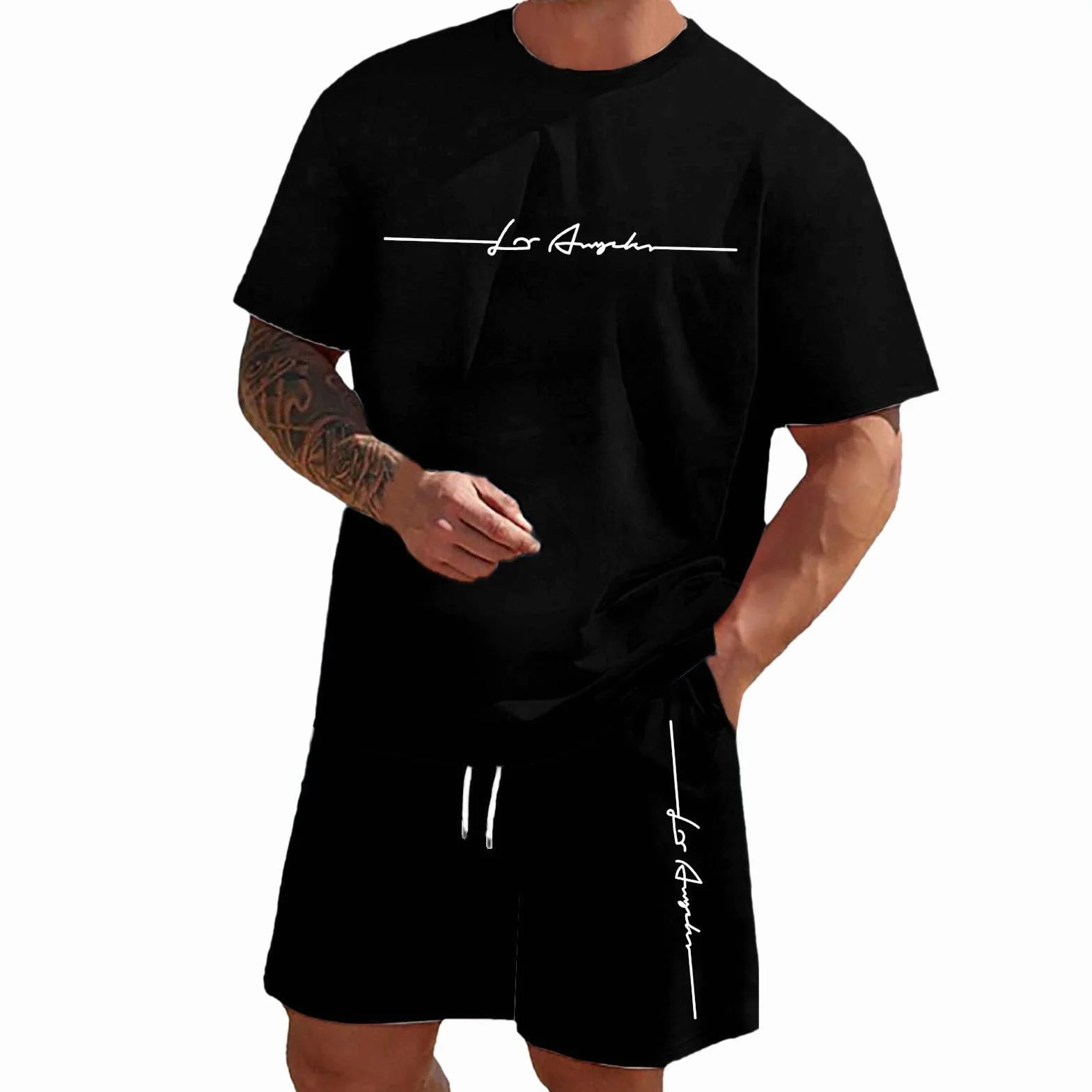 Chándal Deportivo Corto 2 Piezas para Hombre Camiseta y Pantalones Cortos Transpirable Verano