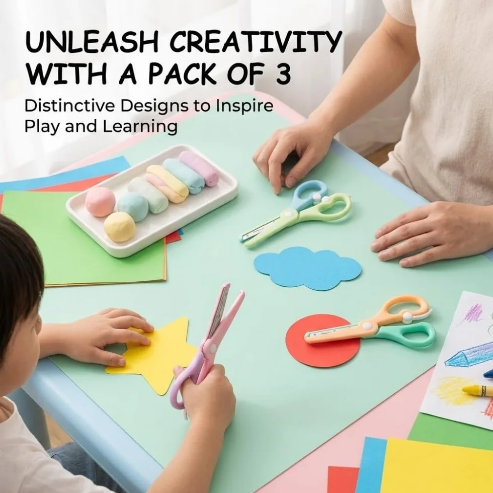 3 Piezas Tijeras de Aprendizaje para Niños, 10,7 cm Herramienta Creativa de Plástico con Resorte, Diseño de Doble Color, Para Manualidades en Casa y Aula de Preescolar, Puntas Redondeadas