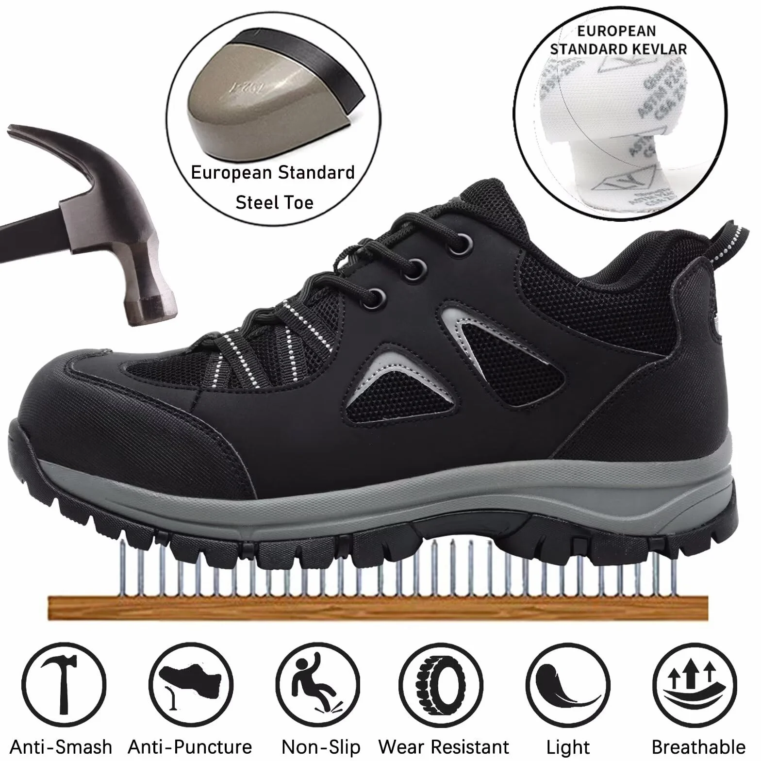 Zapatos de Seguridad Hombre Mujer Calzado de Trabajo Ligeros Antideslizante con Punta de Acero