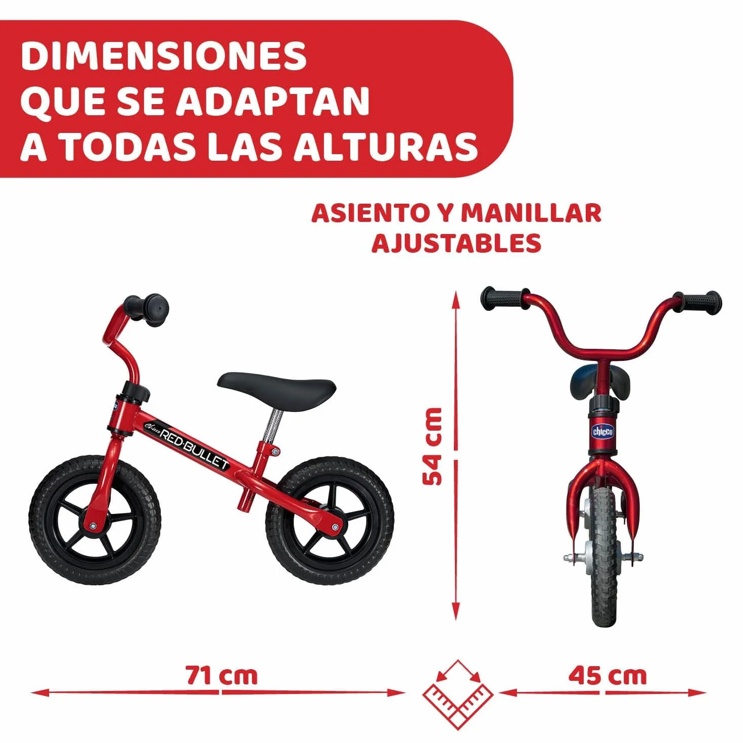 Chicco Bicicleta Niño 2 años, Bicicleta Sin Pedales, 2-5 Años, hasta 25 kg, Bici Sin Pedales, para Aprender a Mantener el Equilibrio, Manillar y Sillín Ajustables, Juguetes, Regalo Niño 2 años, Rojo