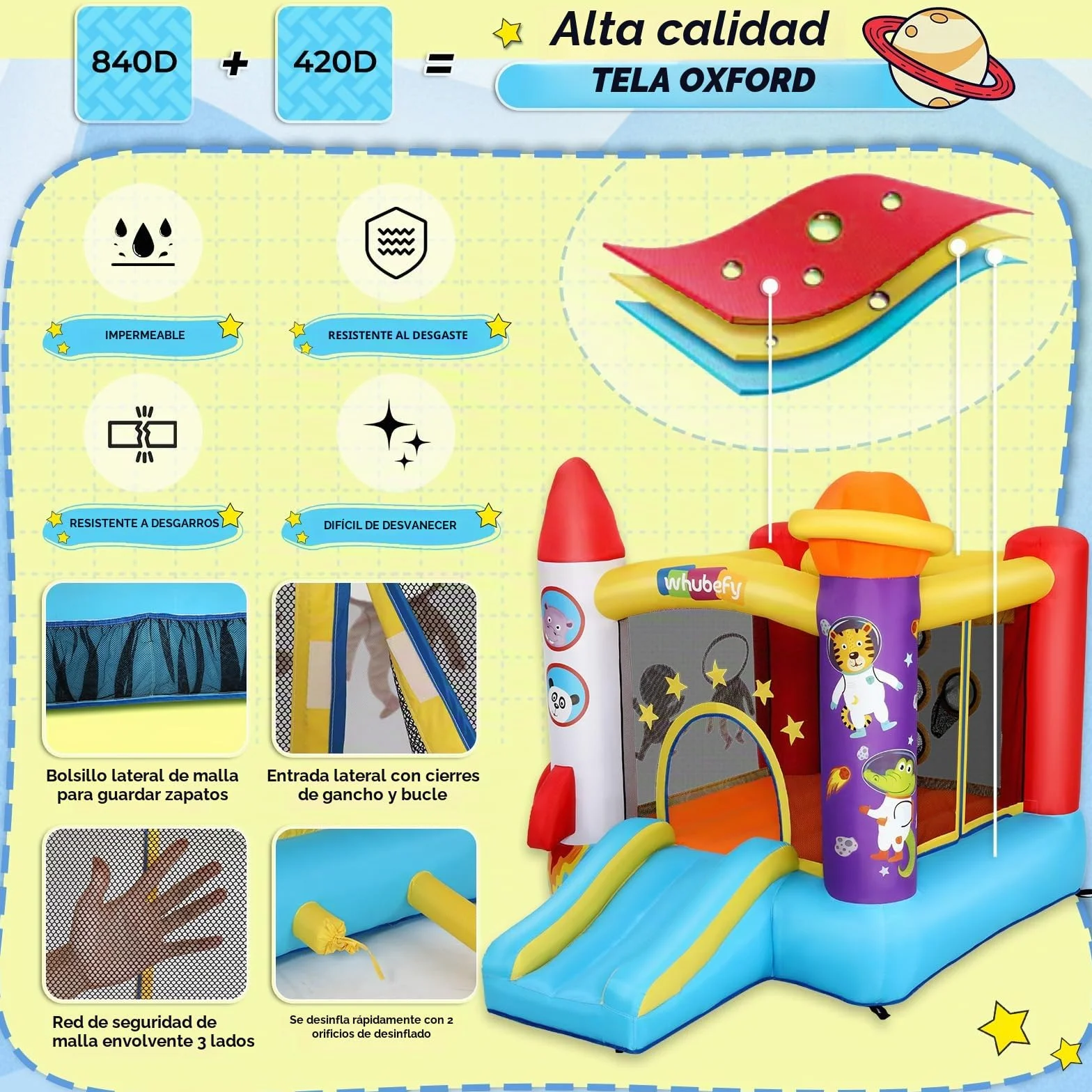 Castillo Hinchable para niños pequeños (2-8 años), Castillo Hinchable con soplador, área de Juego de astronautas y Zona de Tiro, Castillo Hinchable de Cohetes para Fiestas en Interiores y Exteriores