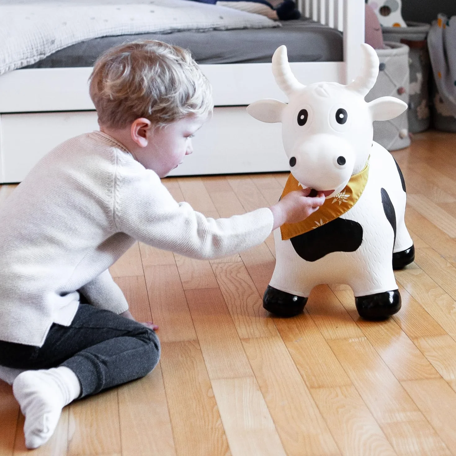 Kindsgut Animal para Saltar, Animal de Salto, Saltar, Vaca, brincar, para Bebes & niño pequeño, Inflable, con inflador, Unisex