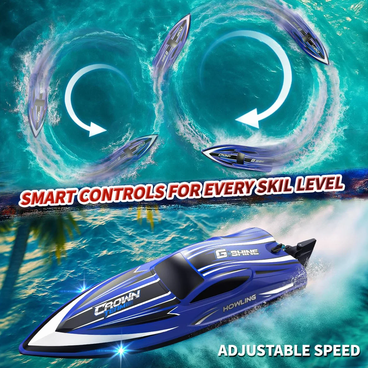 Barco teledirigido RC 35 km/h,barco de control remoto rápido e impermeable 2.4GHz,LED, Función de volteo,alarma de batería y alcance,2 baterías ,para niños y adultos, piscina y lago,Regalos divertidos