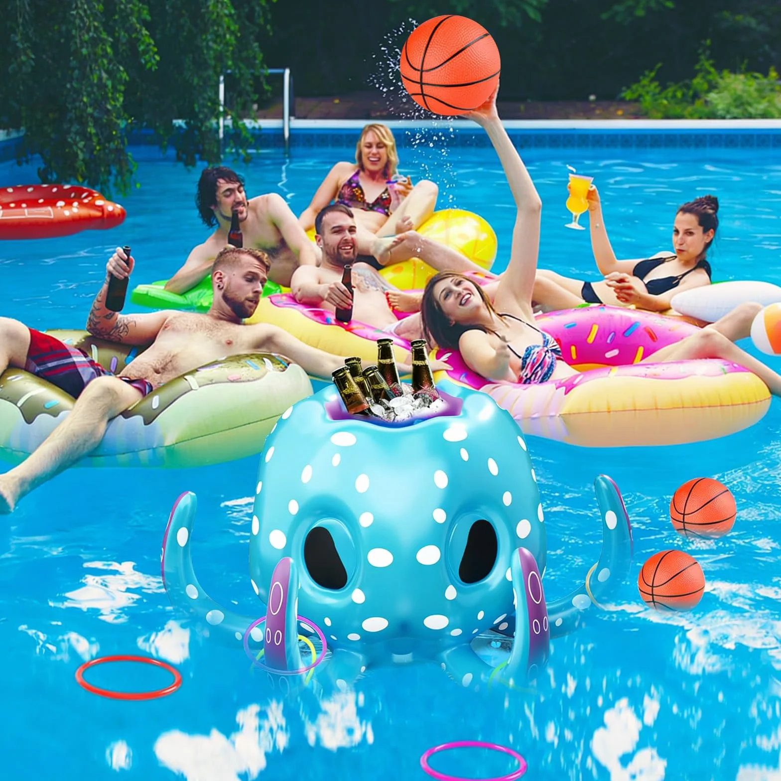 Baloncesto Flotante para Piscinas,Juguetes de Baloncesto para Piscina,Baloncesto de Flotador Hinchable,Canasta de Baloncesto para Piscina,Juguete acuático,para Piscinas de Verano y Playa