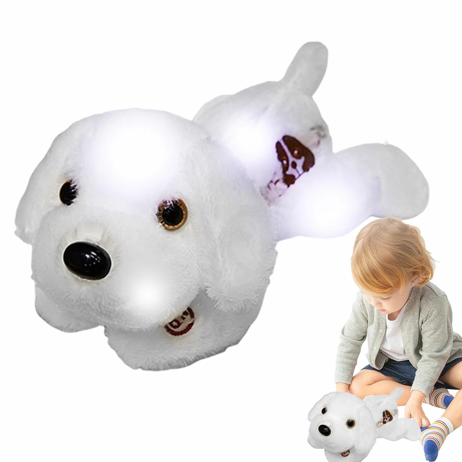 Generico Perro de peluche iluminado, perro de peluche LED - nocturnas en forma de cachorro de | 14 pulgadas iluminan el cachorro de para perros de luz nocturna suave para el compañero de