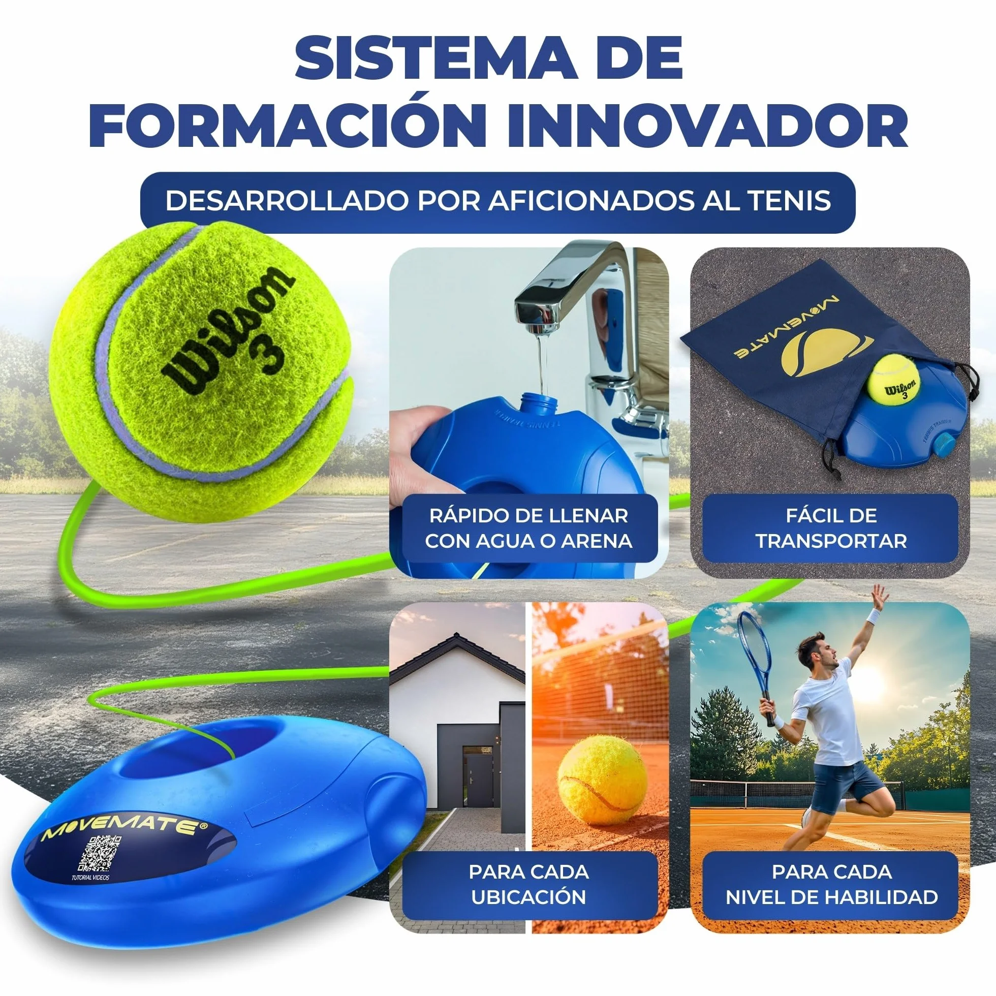 MOVEMATE Dispositivo de Entrenamiento de Pádel/Tenis con Pelota Wilson® | Equipamiento Deportivo para Exteriores
