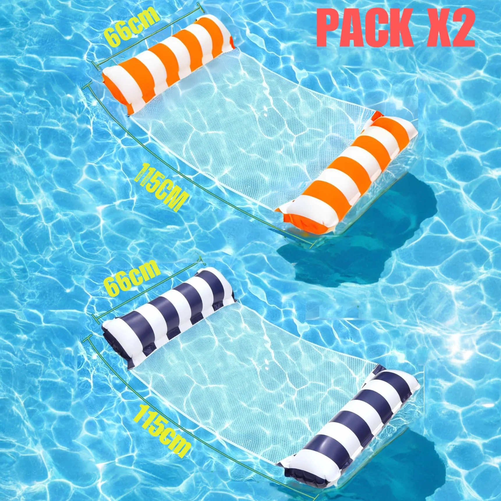 X2 Hamaca Piscina Flotante o Colchoneta Rejilla Piscina. Tamaño para Adultos. Hinchable Piscina. Flotadores 4 En 1 De Uso Múltiple para Natación, Estirar, Descanso, Diversión.