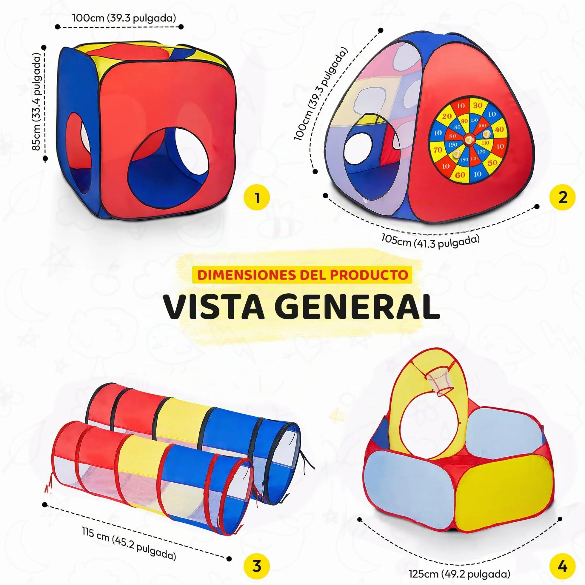 all Kids United® Tienda de campaña con túnel, Piscina de Bolas, túnel para Gatear y más (sin Bolas) XXL playland casa de Juegos Pop-up de 5 Piezas con Bolsa