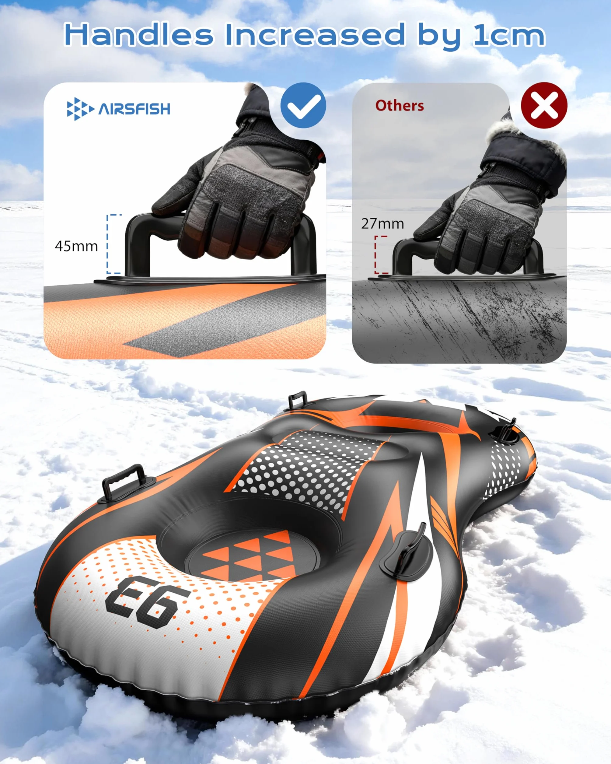 Trineo de nieve inflable 2 asientos con correa remolcable, cubierta resistente, anticongelante