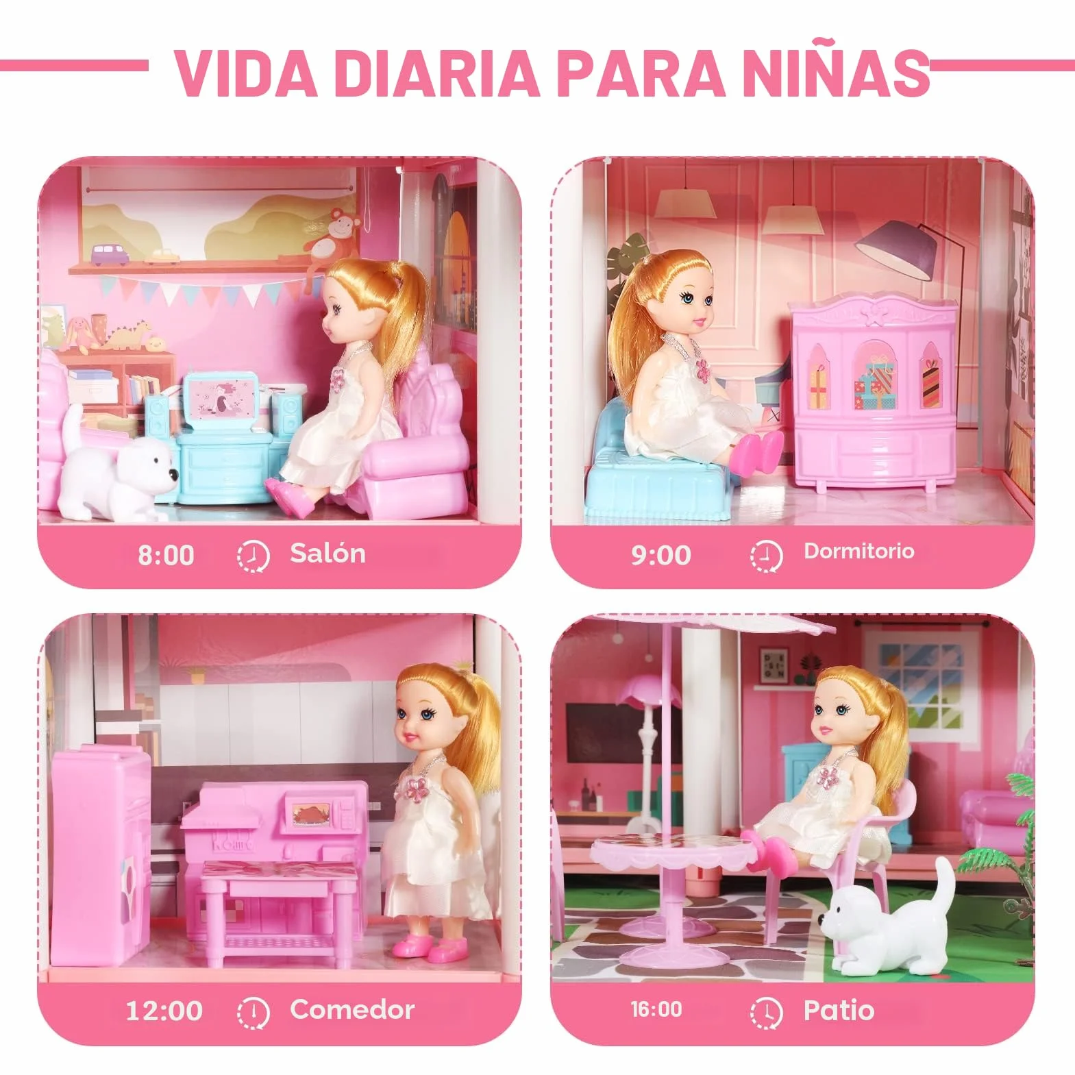 Casa de Muñecas para Niñas,Juguetes Niña 4 Años,Casa de Princesa de Ensueño con Muñeca y Luces,Regalo De Juguete para niños