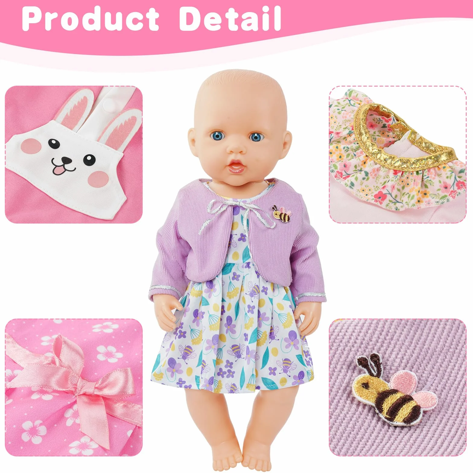 Aolso Ropa para Muñecas Bebé，4pcs Ropa para Muñecos Bebé，Conjunto de Ropa de Muñeca,Juego de Disfraz de Muñeca para Niños y Niñas,Accesorios para Muñeca(no muñecas)