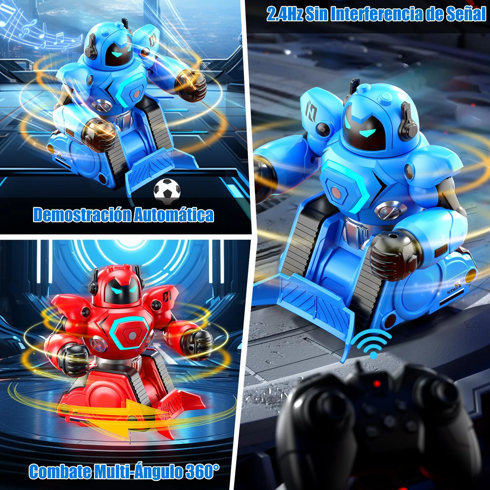 Herenear Robot Kombat Teledirigido con Muñeca Eyectora, 2 Piezas RC Robot Juguete con Luz LED y Música, 360° RobotCombate de Boxeo, Coche de Fútbol Teledirigido Regalos para Niños 6 Años