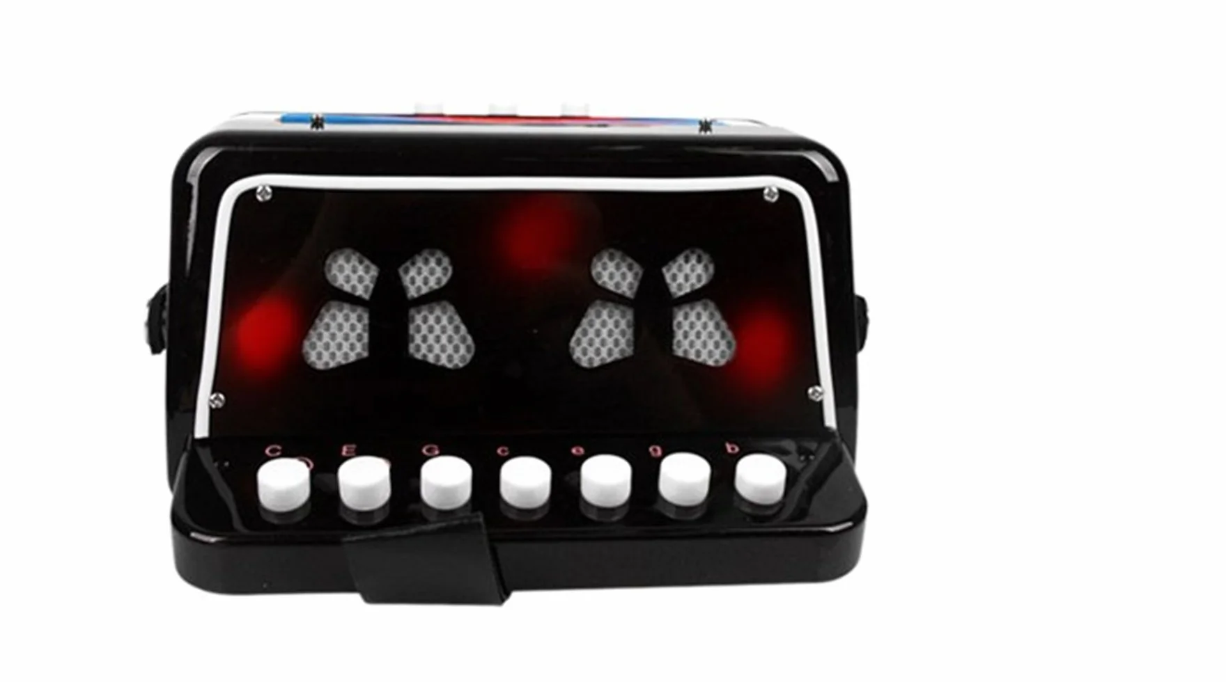 Instrumentos de teclado de juguete de acordeón con botones para niños con 7 teclas de agudos, 3 válvulas de aire, correa de mano, juguete musical (negro)