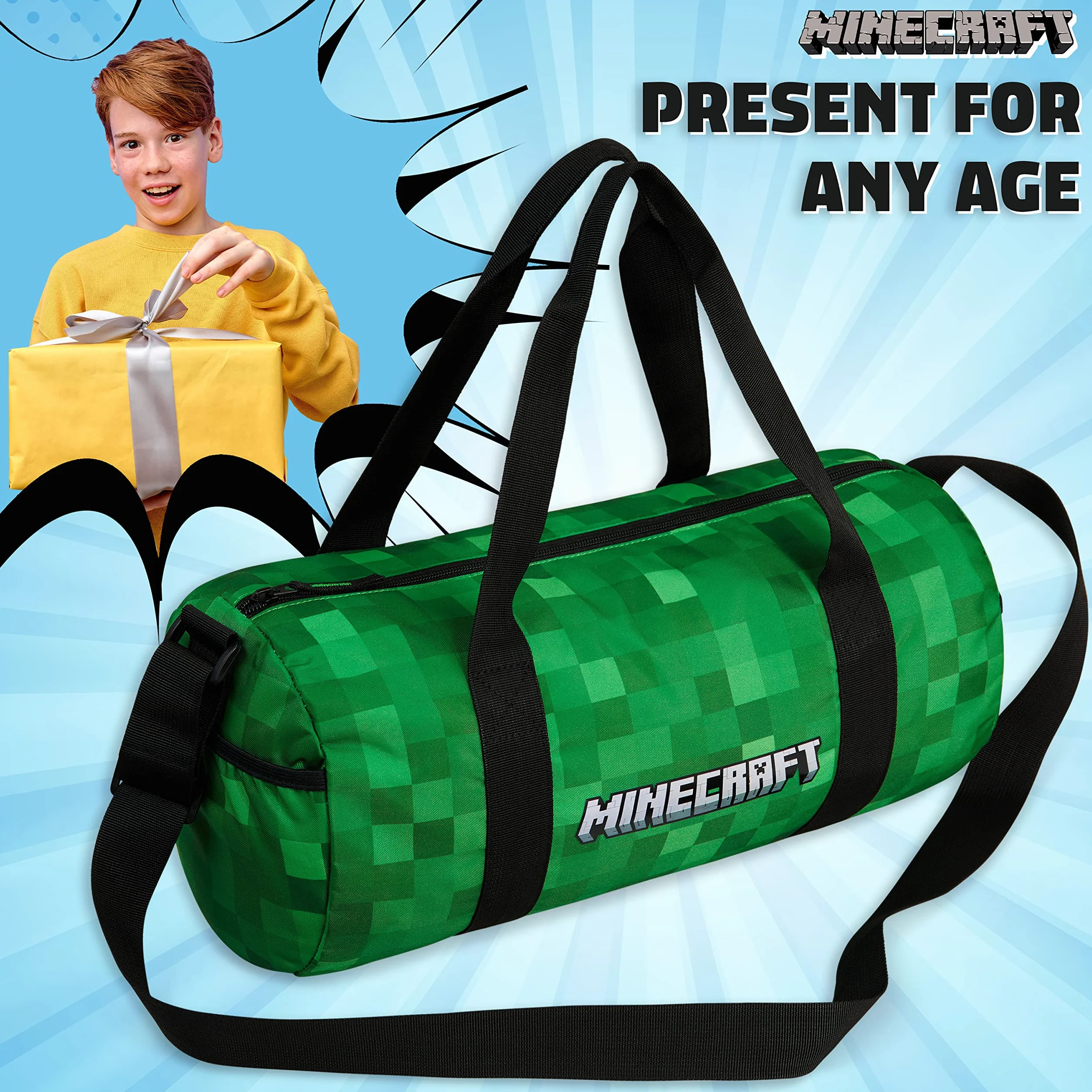 Minecraft Bolsa Deporte Niño Viaje Infantil Piscina Correas Ajustables Gimnasio Regalos 41x18x19cm Verde