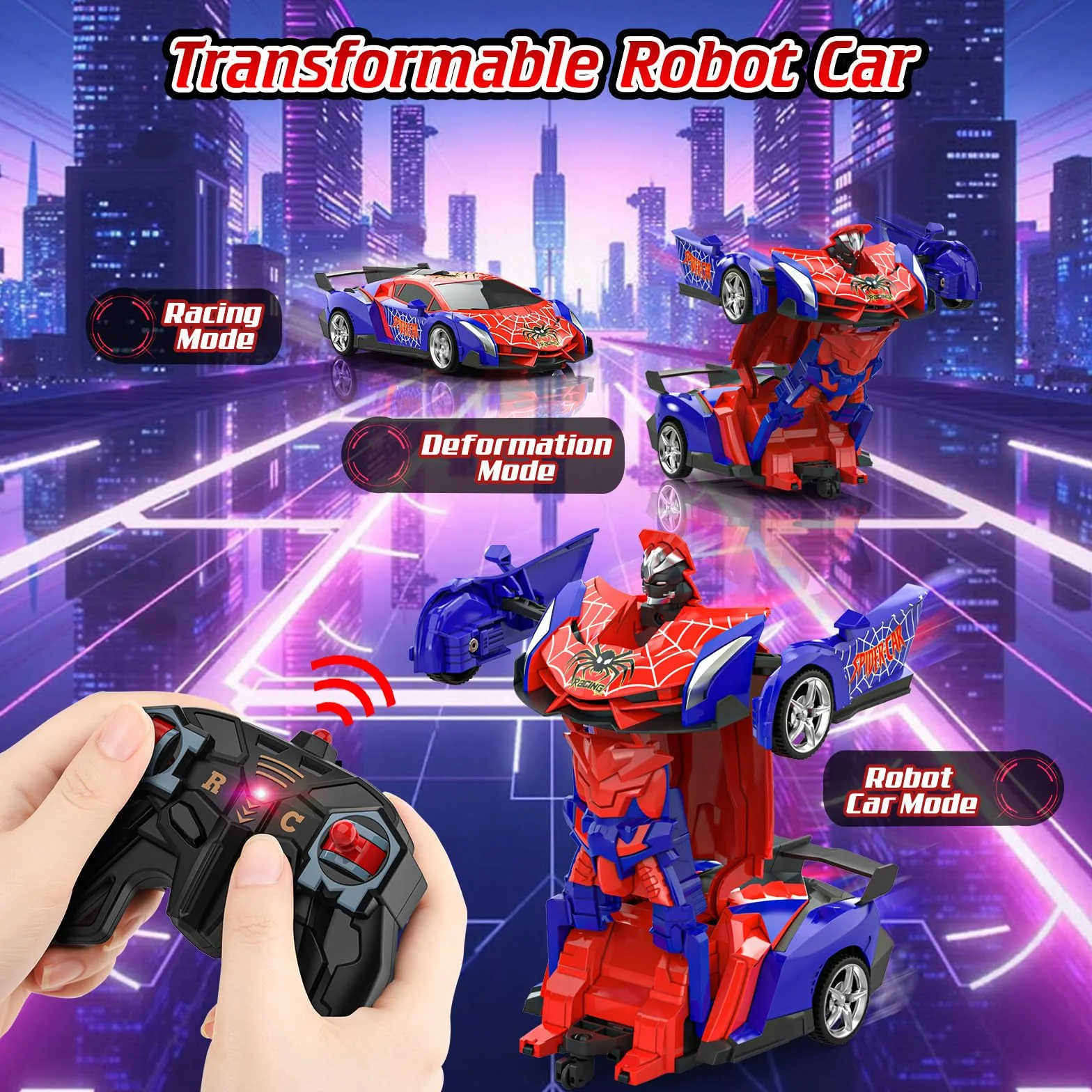 Coche Teledirigido Robot, Spider Transformar RC Carro Radiocontrol Remote Car Juguete Niños Niñas 3 4 5 6 7 8 9 10 Años 2.4GHz Modelo Escala 1/18 Recargable, Juego Vehículo Regalos Cumpleaños Navidad