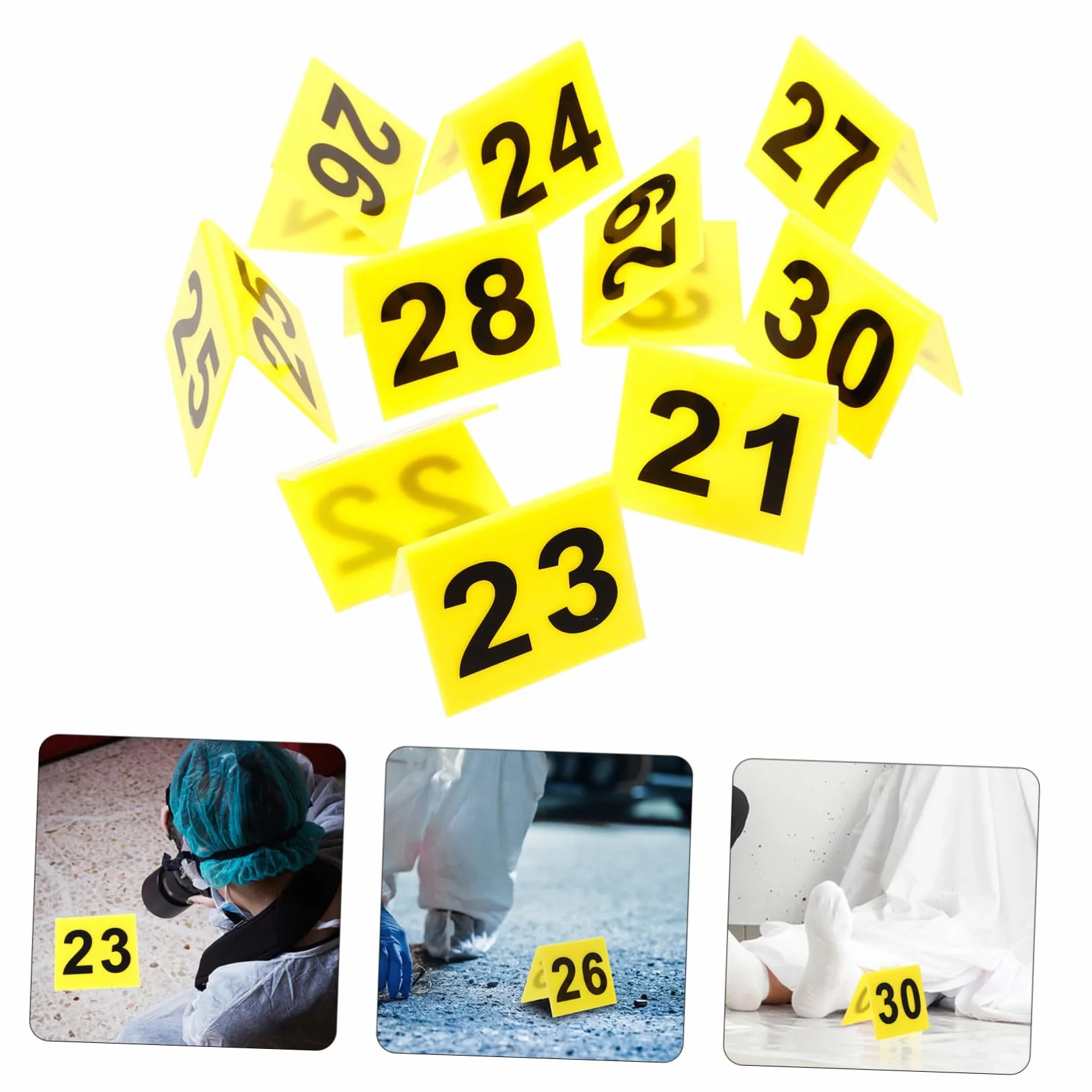 10piezas Marcadores De Evidencia Acrílicos para Escena del Crimen Números Triangulares Señalización para Mesa Resistente y Práctica Decoración Temática para Fiestas