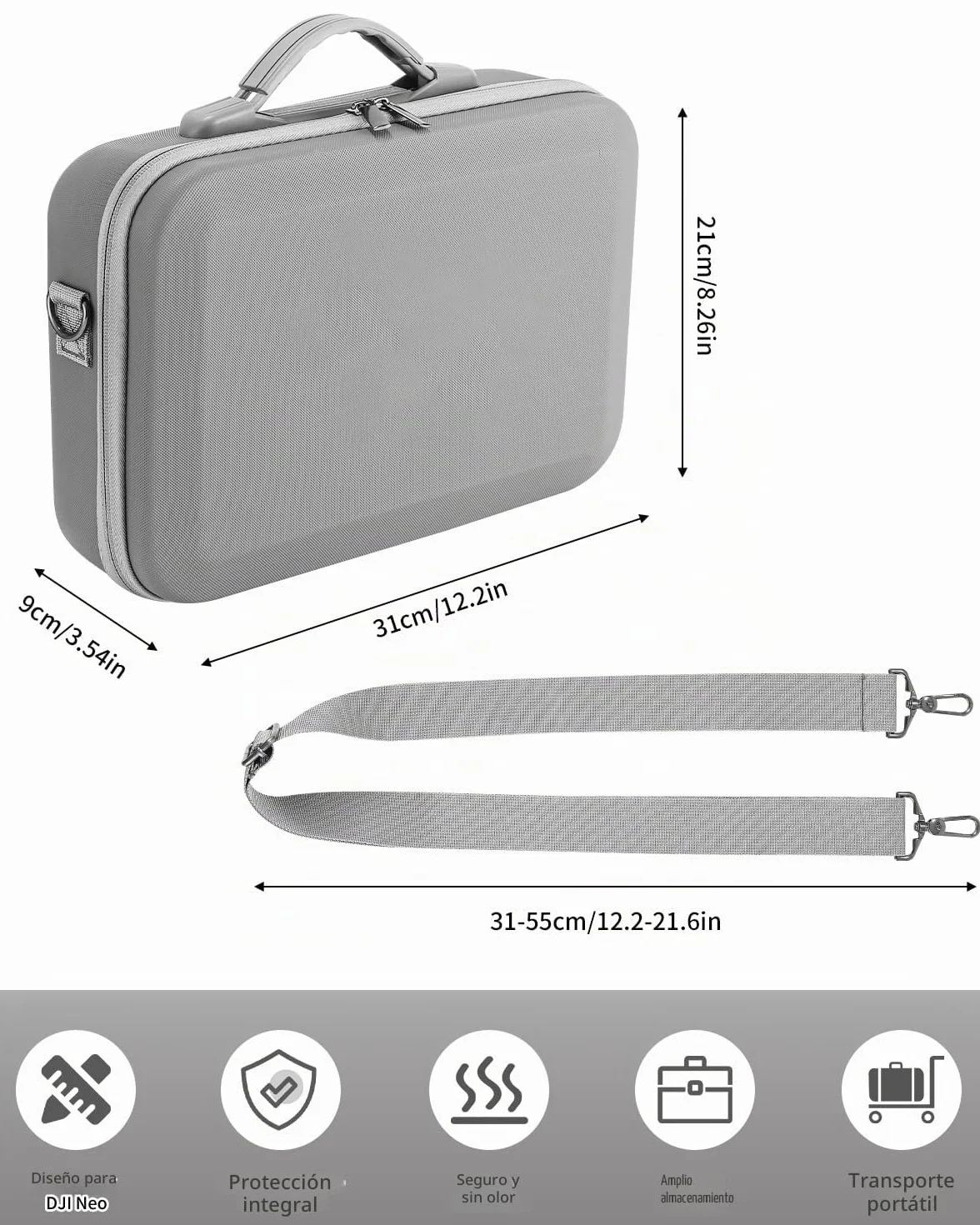 Bolsa para dji Neo Drone, Estuche Funda de Transporte, Bolsa de Almacenamiento Rígido Protectora para dji Neo Drone, Controlador y Accesorios，Gris