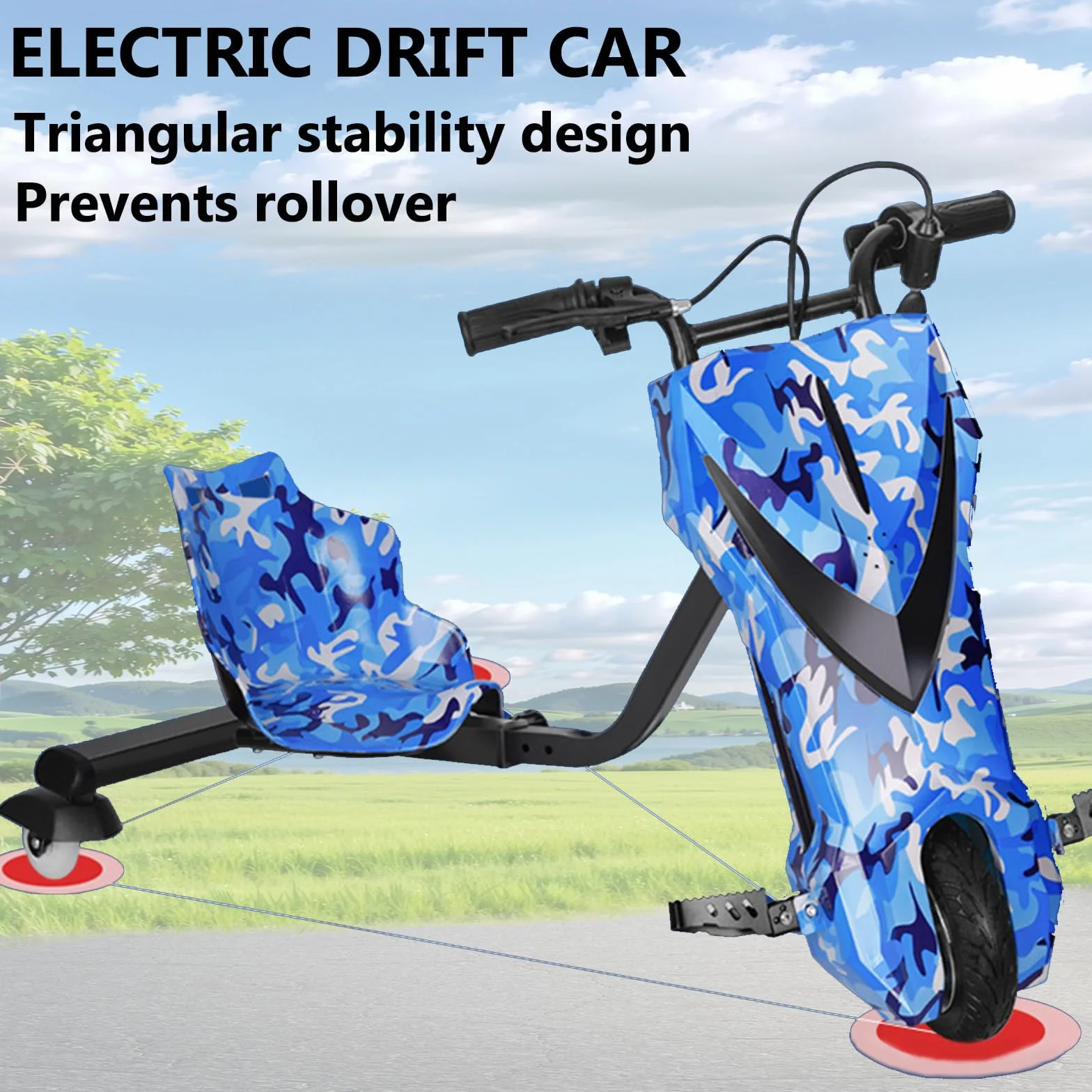 Triciclo A BateríA Drift Trike, Ruedas para NiñOs, Patinete De Deriva Infantil, con 5 Tipos De Longitudes Ajustables, Soporta hasta 100 Kg, VehíCulo EléCrico Desde 8 AñOs 8IN-H