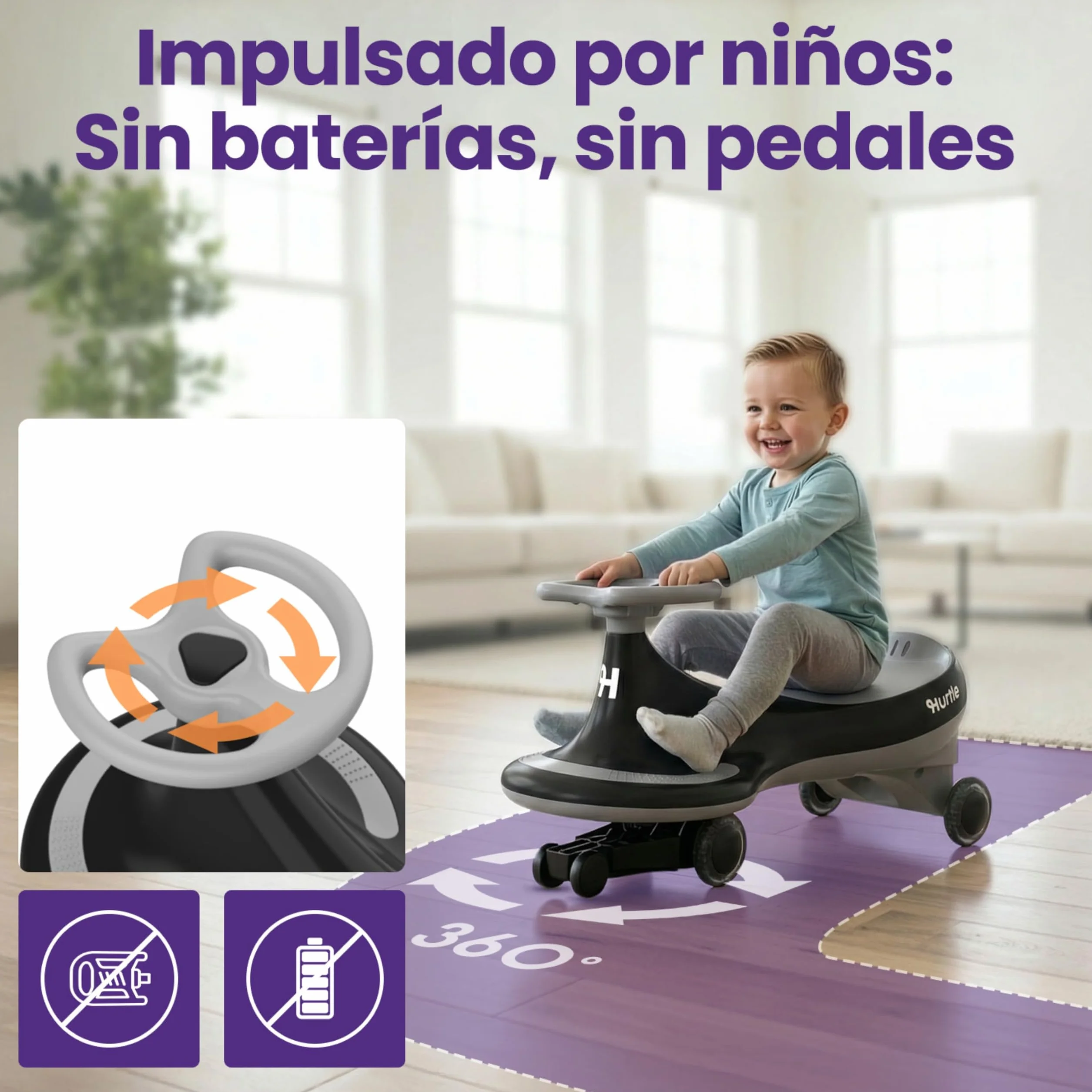 Hurtle Coche correpasillos Wiggle Coaster Car, Montable niños sin Pedales ni batería, Giro Movimiento, Interior Exterior, 2 Años+