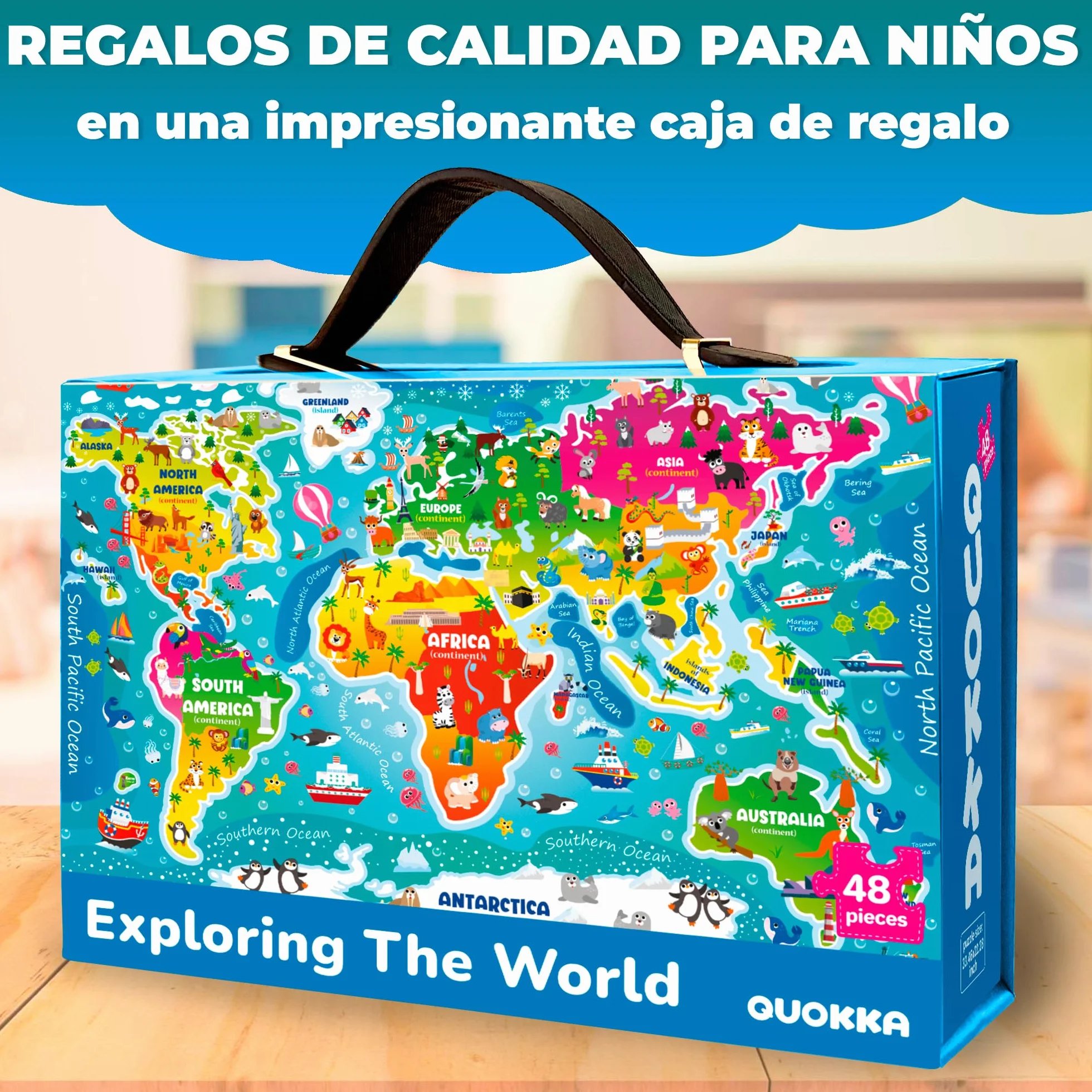 QUOKKA Puzzle Mapa Mundi Infantiles 3 4 5 Años - 60x90 cm 48 Piezas Puzzle XXL Gigante de Suelo para Niños 5 6 Años - Grande Juguete Mundo - Regalo Educativo para Niños y Niñas de 2 a 6