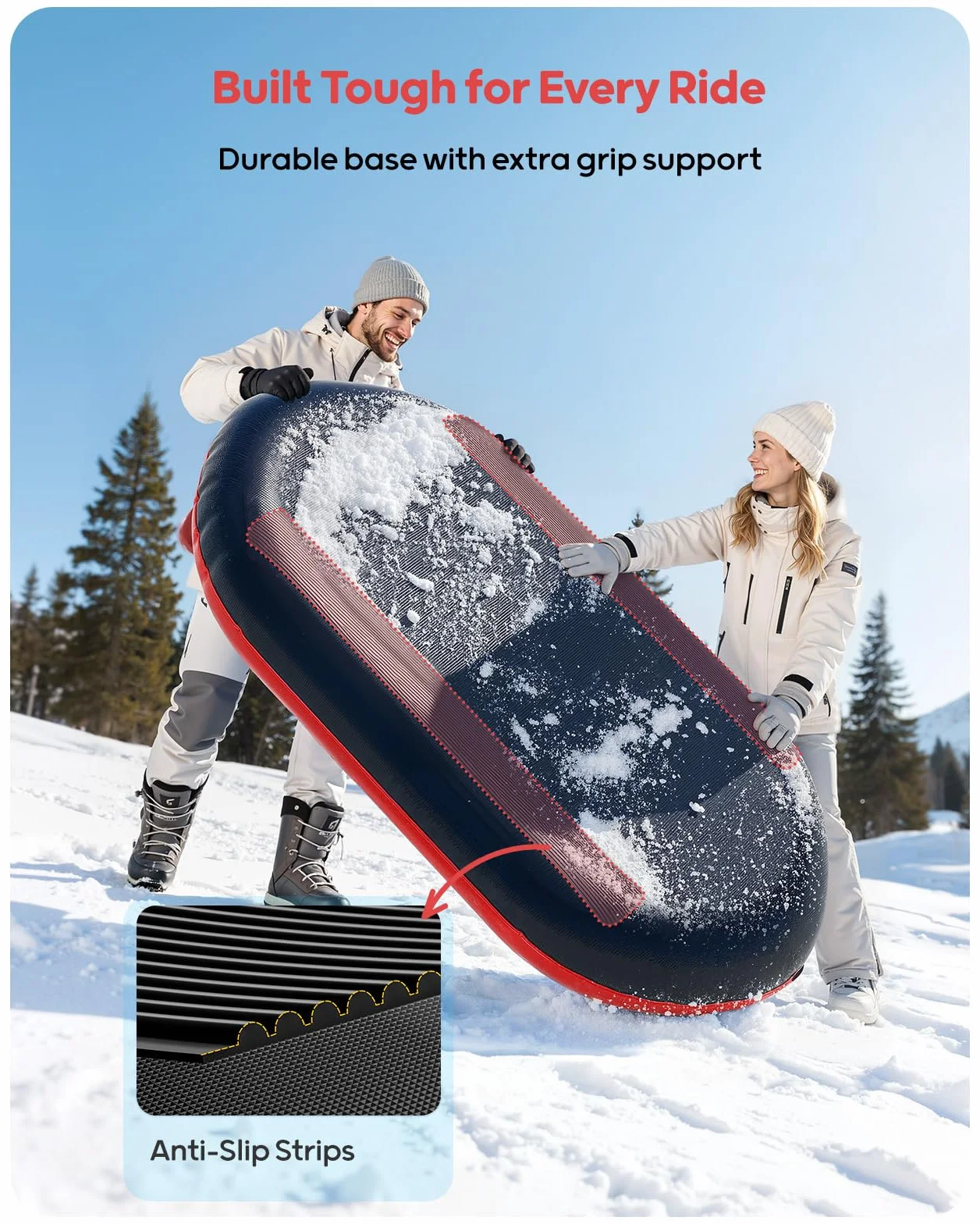 Tubo de nieve inflable para 2 personas con respaldos dobles y cuerda de remolque