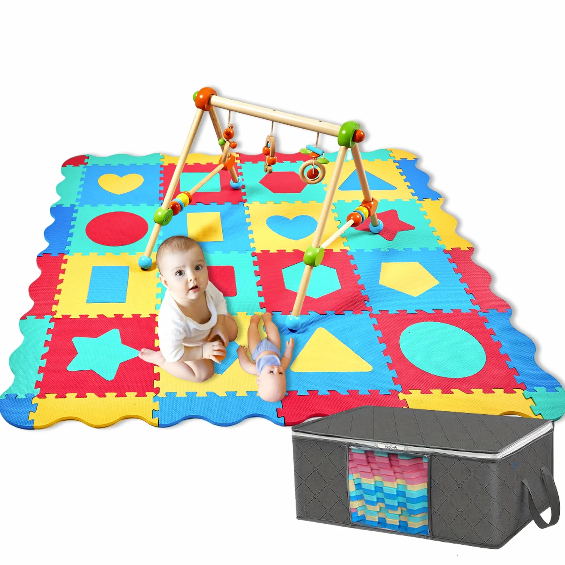 Alfombra Puzzle Bebé Goma EVA 140x140 cm con 36 Piezas Intercambiables, Bordes y Bolsa de Almacenaje