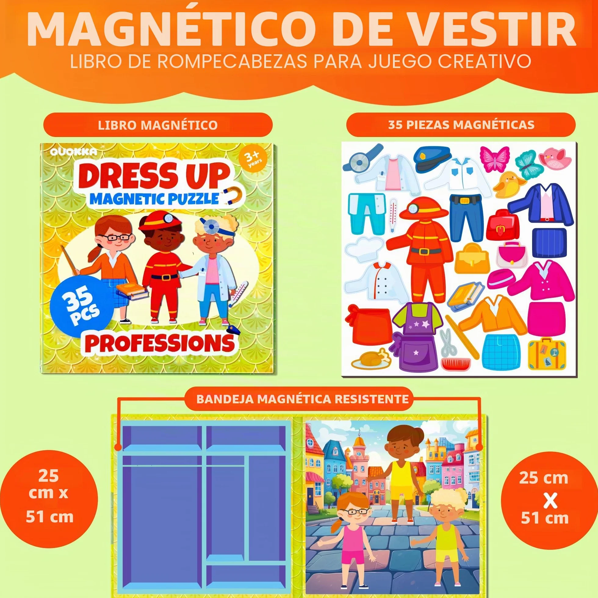 QUOKKA Vestir Muñecas Magnetico para Niños 2 3 Años – Juegos de Viaje Niñas 3 4 Años – 35 Piezas Puzzle Magnético para Avión y Coche – Muñecas Recortables Profesiones – Regalos para Niñas de 2 a 5