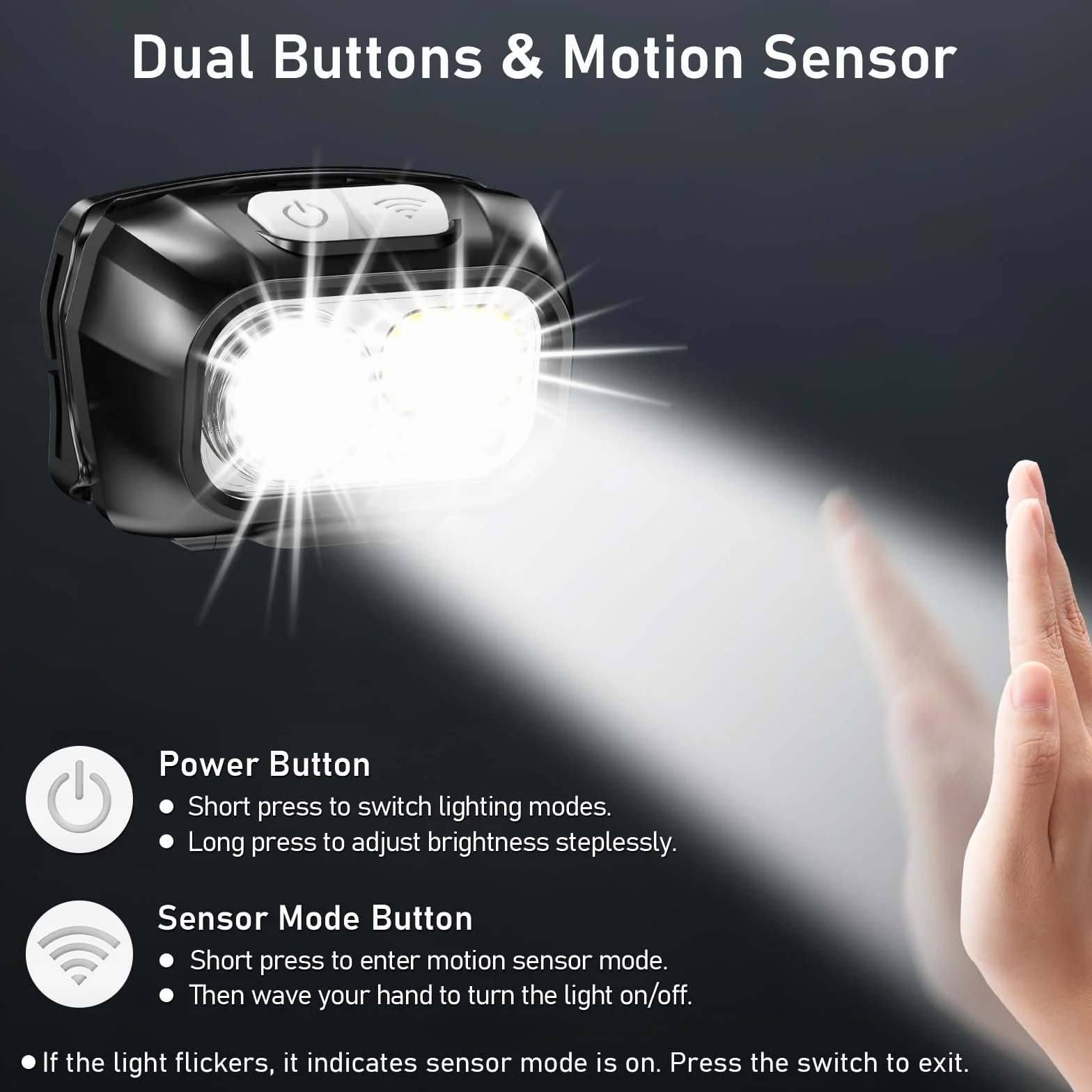 Blukar Linterna Frontal LED Recargable 2 Piezas Sensor Movimiento Ajustable 8 Modos Luz Roja Camping Correr Negro