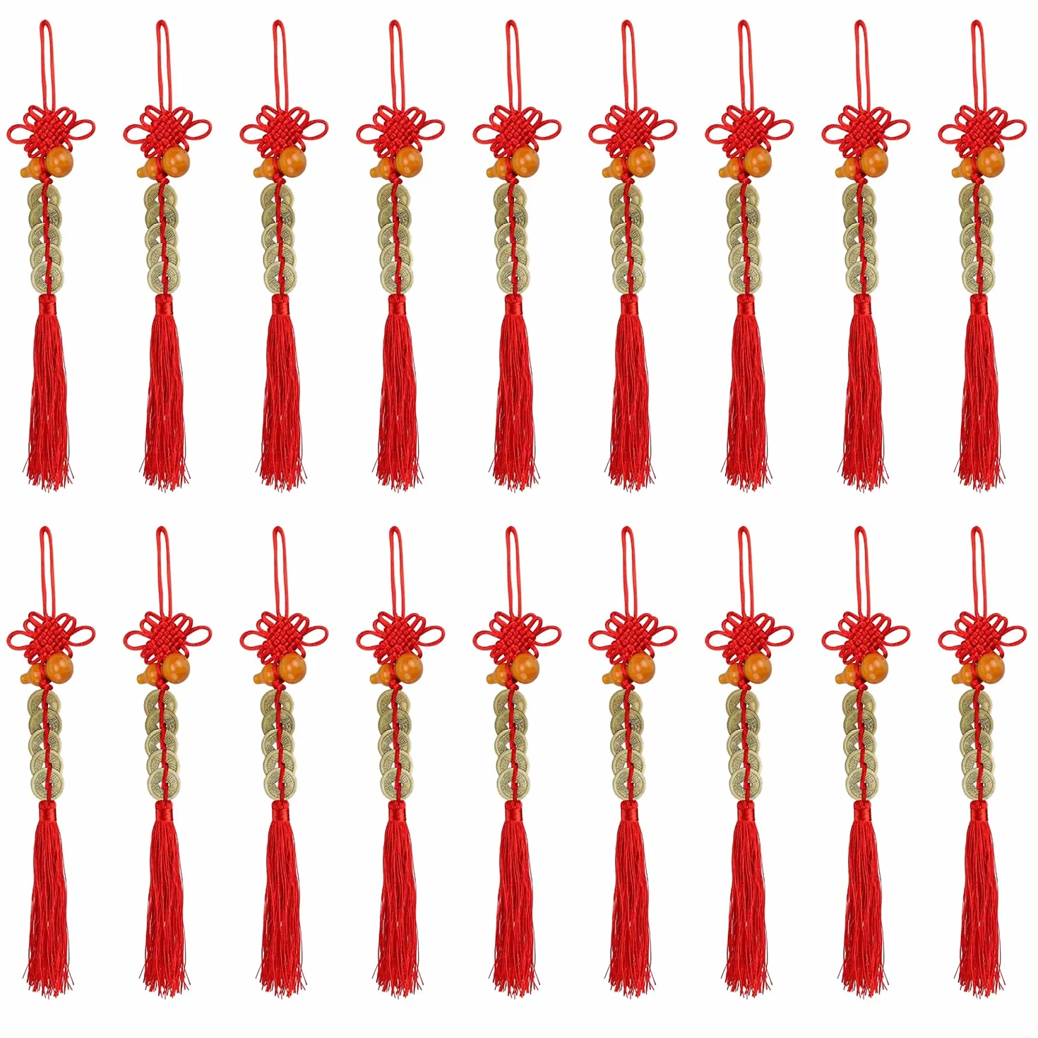 Encantos de Monedas de Suerte Cinco,Monedas Feng Shui Chinas,Monedas Chinas de la Suerte,con Nudo Chino Rojo I-Ching Suerte Cobre,para Salud Éxito Riqueza,18 Piezas