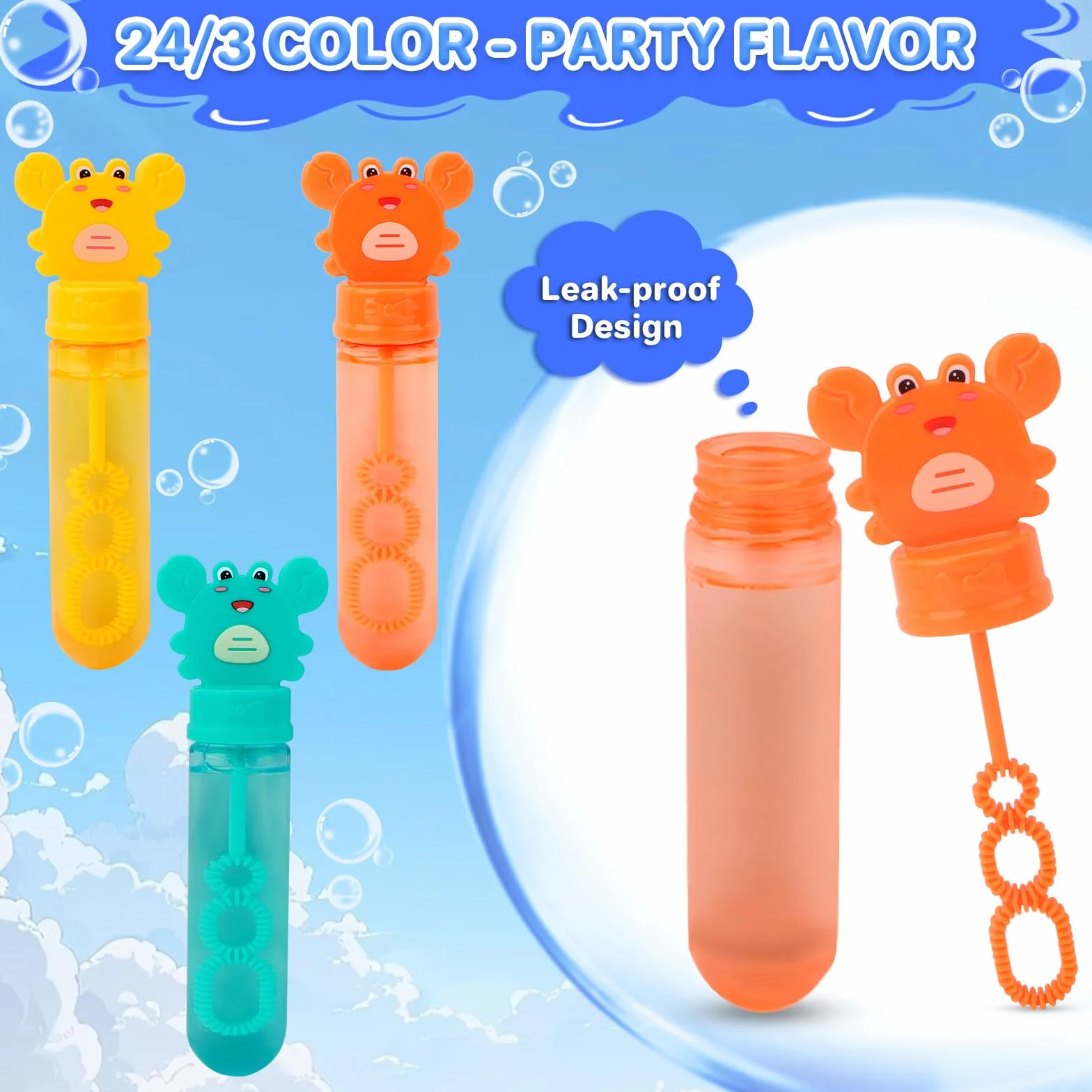 deAO 24 Piezas Pomperos de Jabón, Pomperos para Niños, Burbujas Niños, 3 Colores Varitas, Tubos para Crear Burbujas de Jabon, 35ML Cangrejos Mini Burbujas Niños Cumpleaños Set (Cangrejos)