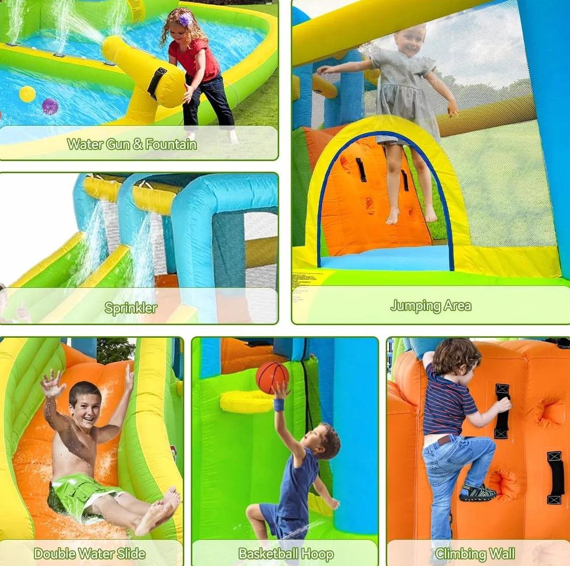 FBSPORT Castillo Hinchable Grande con Ventilador para niños Grandes tobogán seco y de Agua, Adecuado para niños, Castillo Children's Bouncy para Uso Interior o Exterior