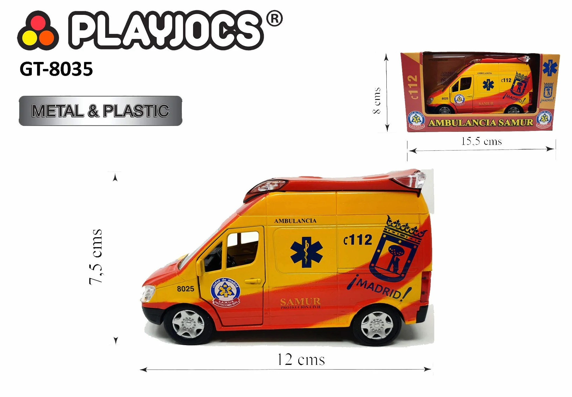 PLAYJOCS GT-8035 Ambulancia SAMUR Coche para niños y Juguetes.