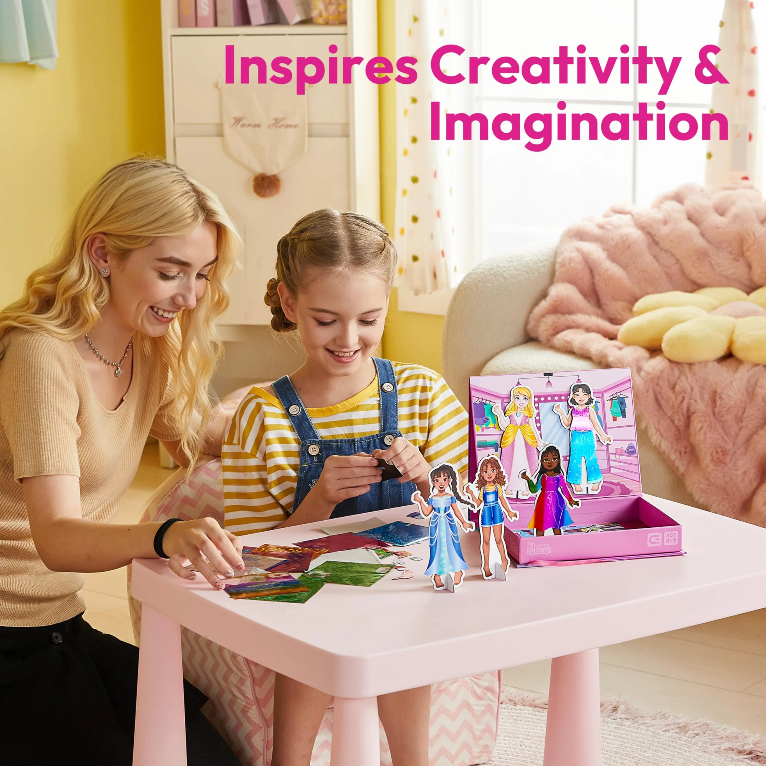Klever Kits Muñecas magnéticas de vestir para niñas a partir de 4 años, juego de estilo de lujo con 5 muñecas de princesa, más de 60 trajes magnéticos y accesorios de aluminio, libro de actividades