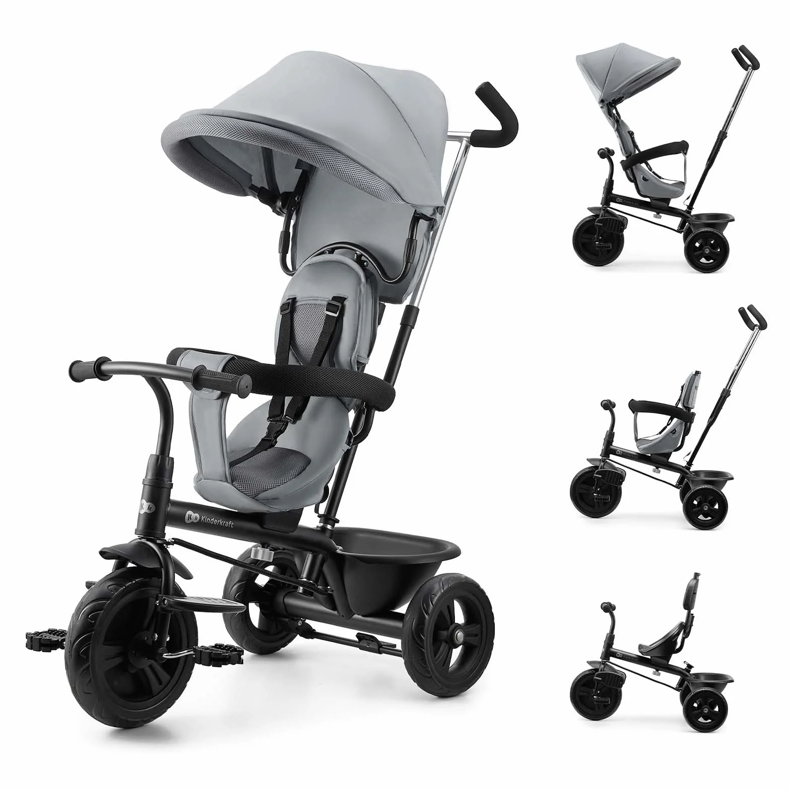 Kinderkraft Freeway 2, Triciclo Evolutivo para Bebé, Asiento Giratorio 360°, Pedales Libres, Arnés de 3 Puntos, Freno Central, 9 Meses a 5 Años, Rosa
