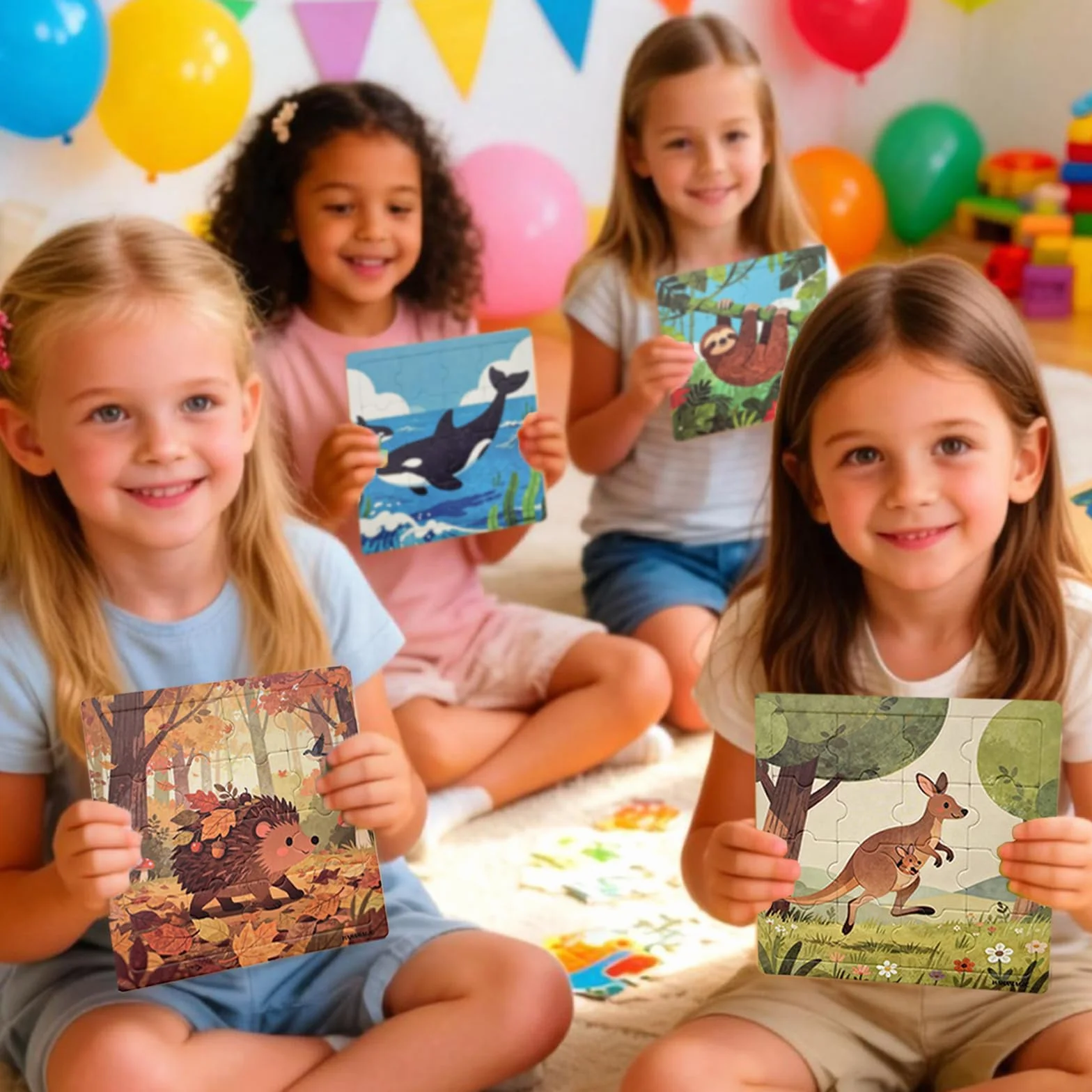 Puzzles para Niños, Pack 24 Puzzles 16 Piezas con Base, Puzzle Animal Envuelto Individualmente Juguete Educativo Regalos Fiesta Cumpleaños