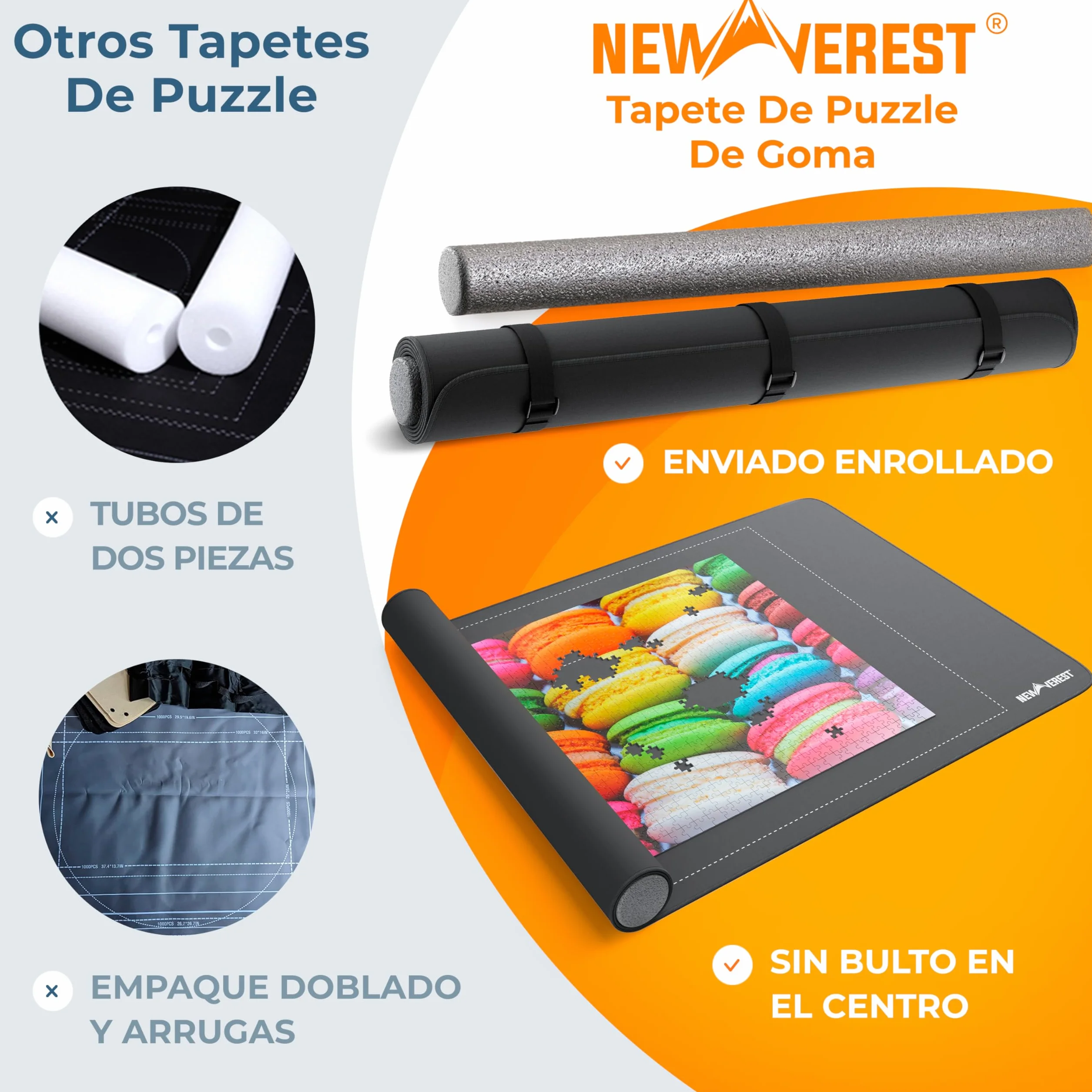 Newverest Tapete para Puzzles Enrollable Original 117 x 66 cm, Guardapuzzles Portátil hasta 1500 Piezas con Base De Goma Antideslizante, Superficie Suave, 3 Bandejas para Puzzles Y Bolsa De Viaje